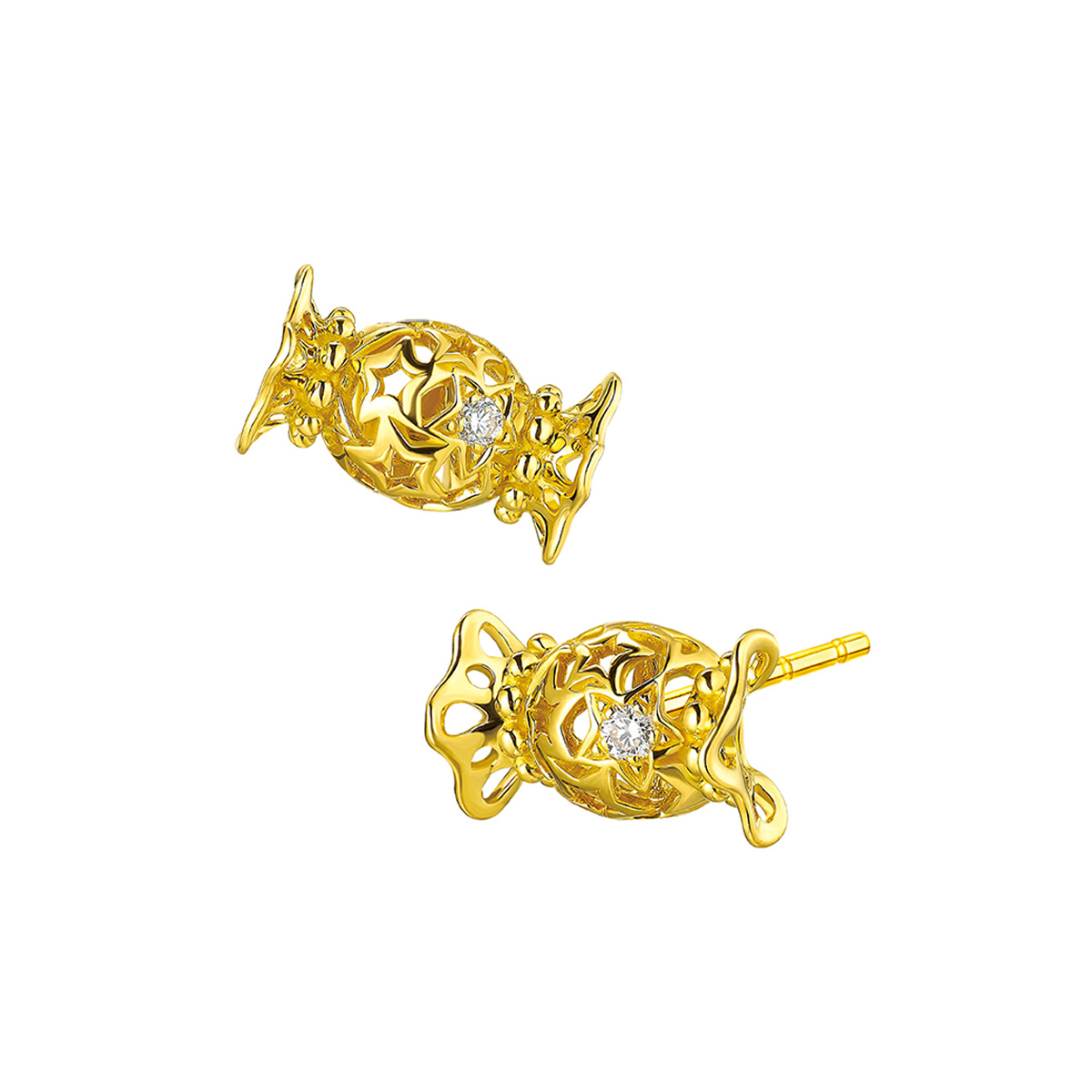 六福珠寶18K金耳環 - "糖果蜜語"18K金(黃色)鑽石耳環