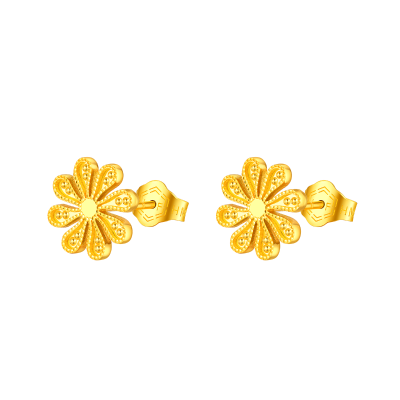 六福珠寶黃金耳環 - "小雛菊"990黃金耳環