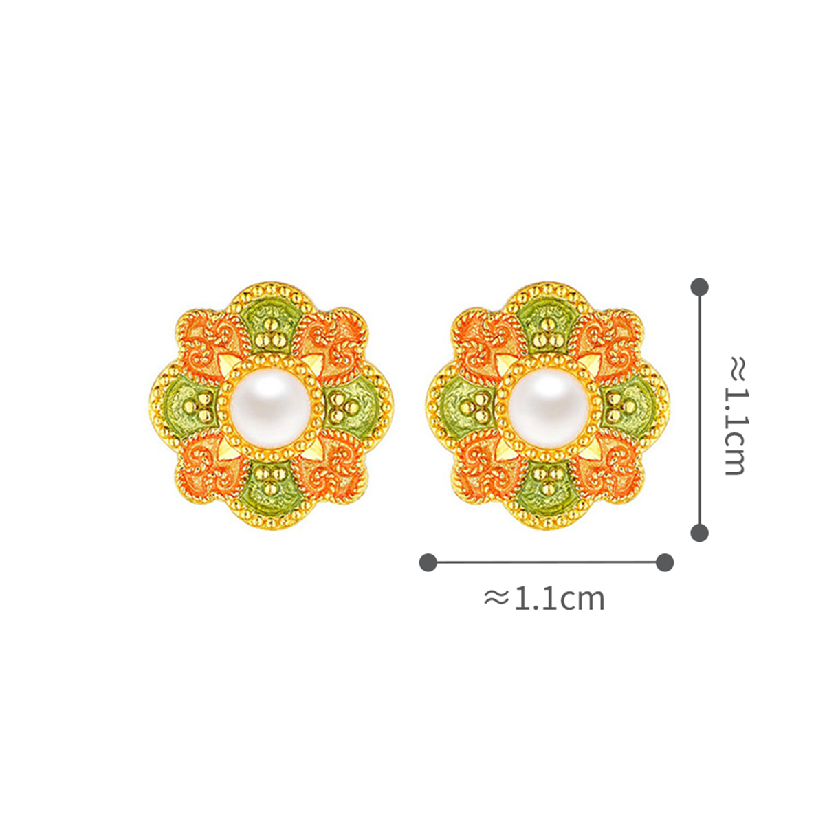 六福珠寶黃金耳環 - "唐彩寶相"999.9黃金珍珠耳環