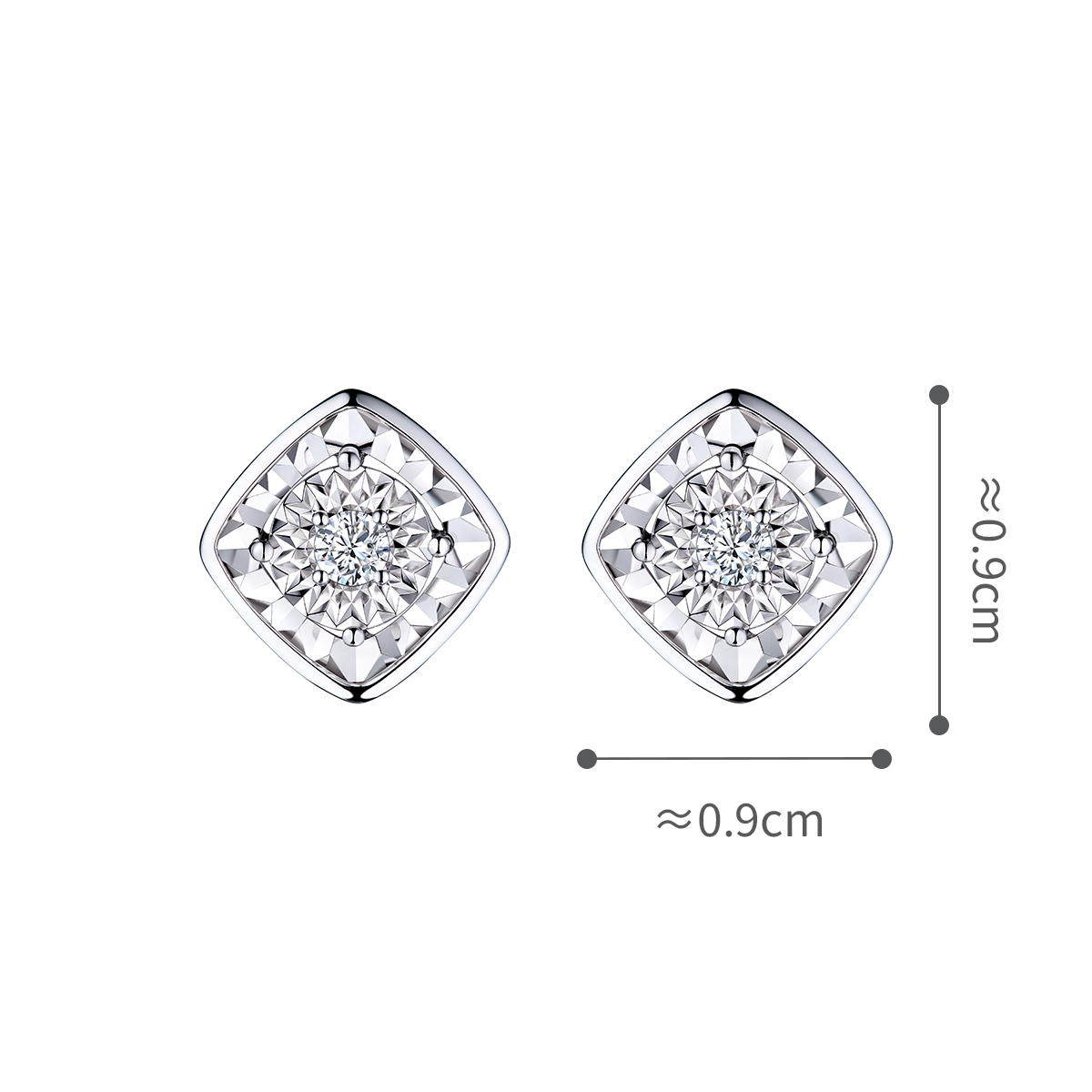 六福珠寶18K金耳環 - "「菱」瓏"18K金(白色)鑽石耳環(放閃車花工藝)