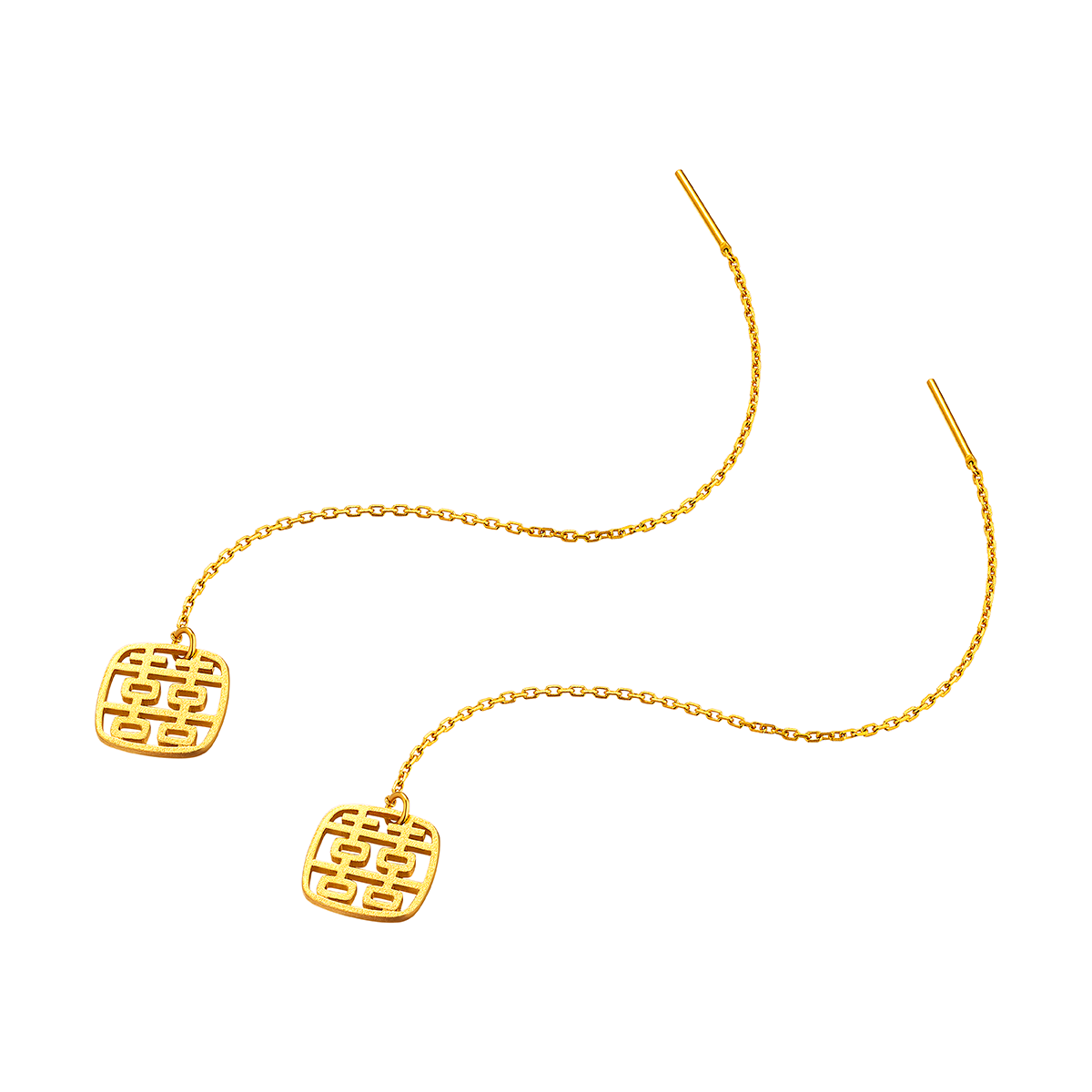 六福珠寶黃金耳環 - "小方喜"999.9黃金耳環