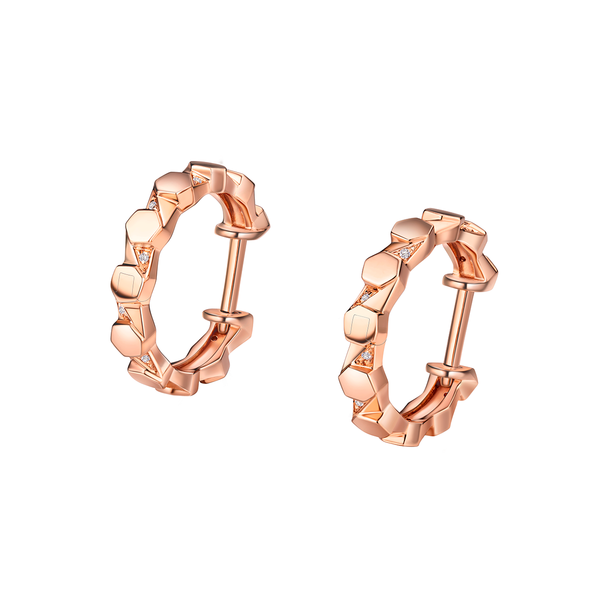 六福珠寶18K金耳環 - "Hexicon"18K金六邊形鑽石耳環-多色選擇