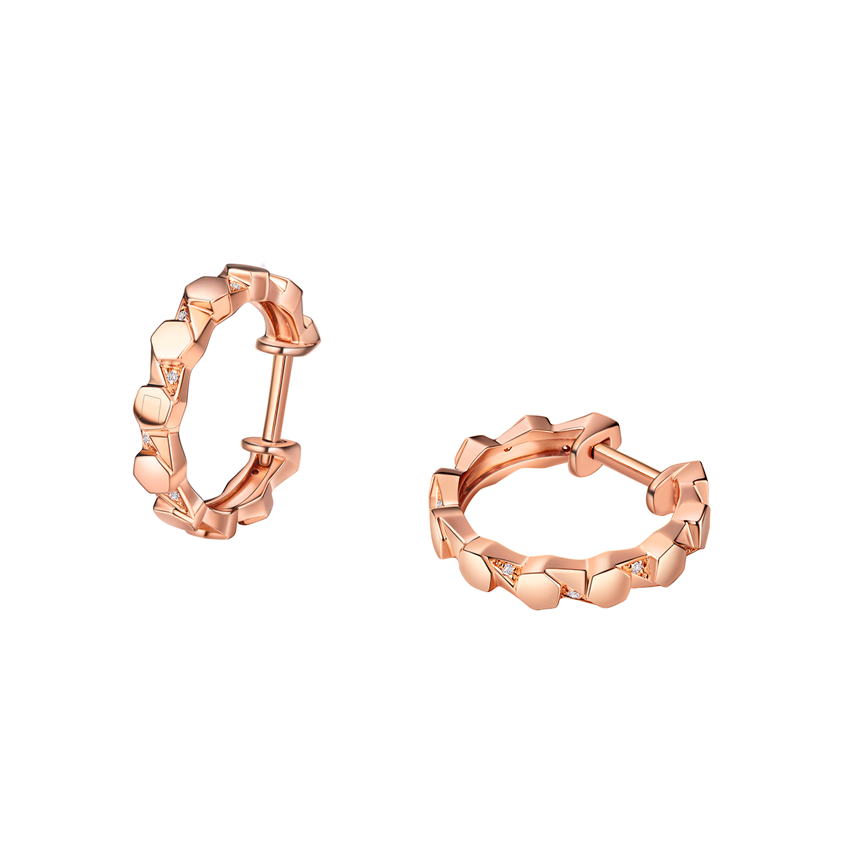 六福珠寶18K金耳環 - "Hexicon"18K金六邊形鑽石耳環-多色選擇