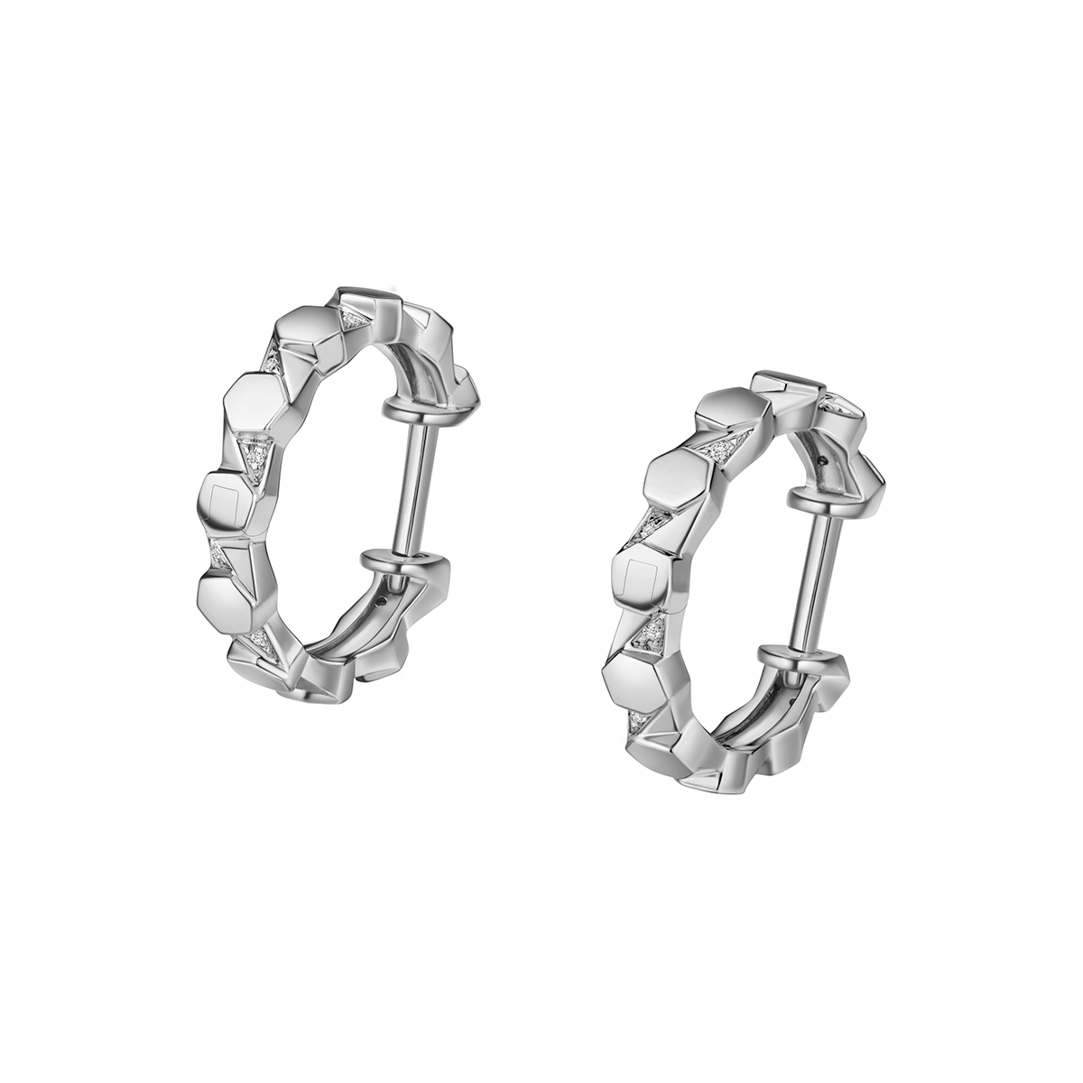 六福珠寶18K金耳環 - "Hexicon"18K金六邊形鑽石耳環-多色選擇