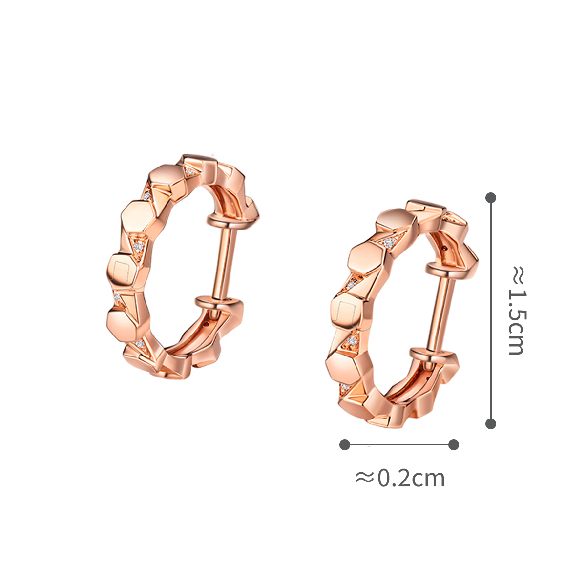 六福珠寶18K金耳環 - "Hexicon"18K金六邊形鑽石耳環-多色選擇