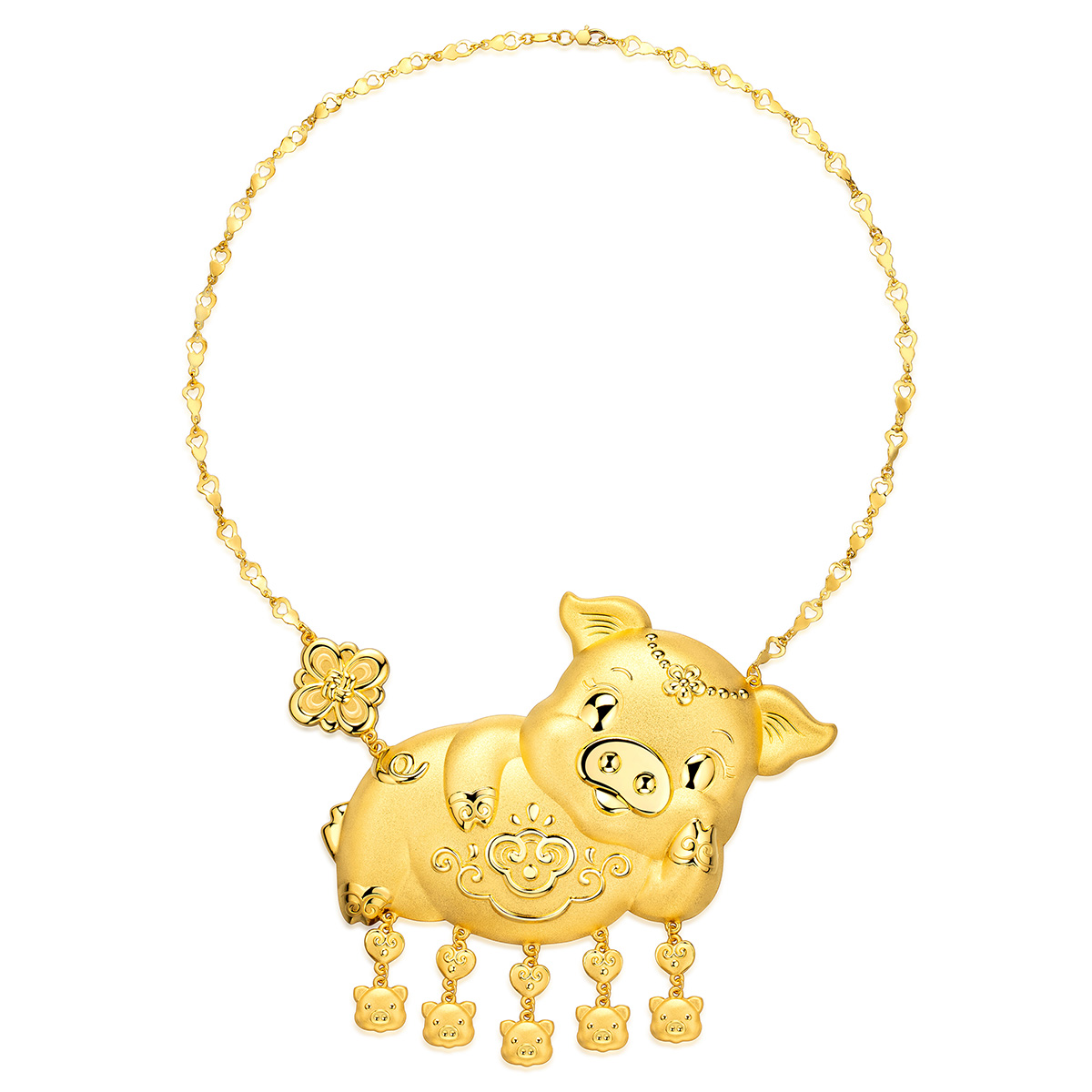 六福珠寶黃金頸鏈 - “如意金豬”999.9黃金頸鏈(豬牌)