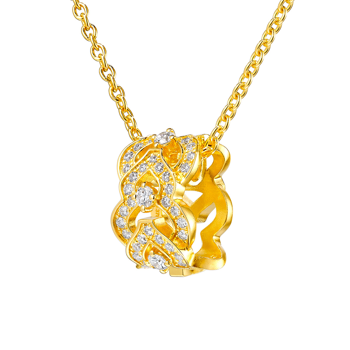 六福珠寶黃金頸鏈 - "福祿雙至"999足金鑽石頸鏈