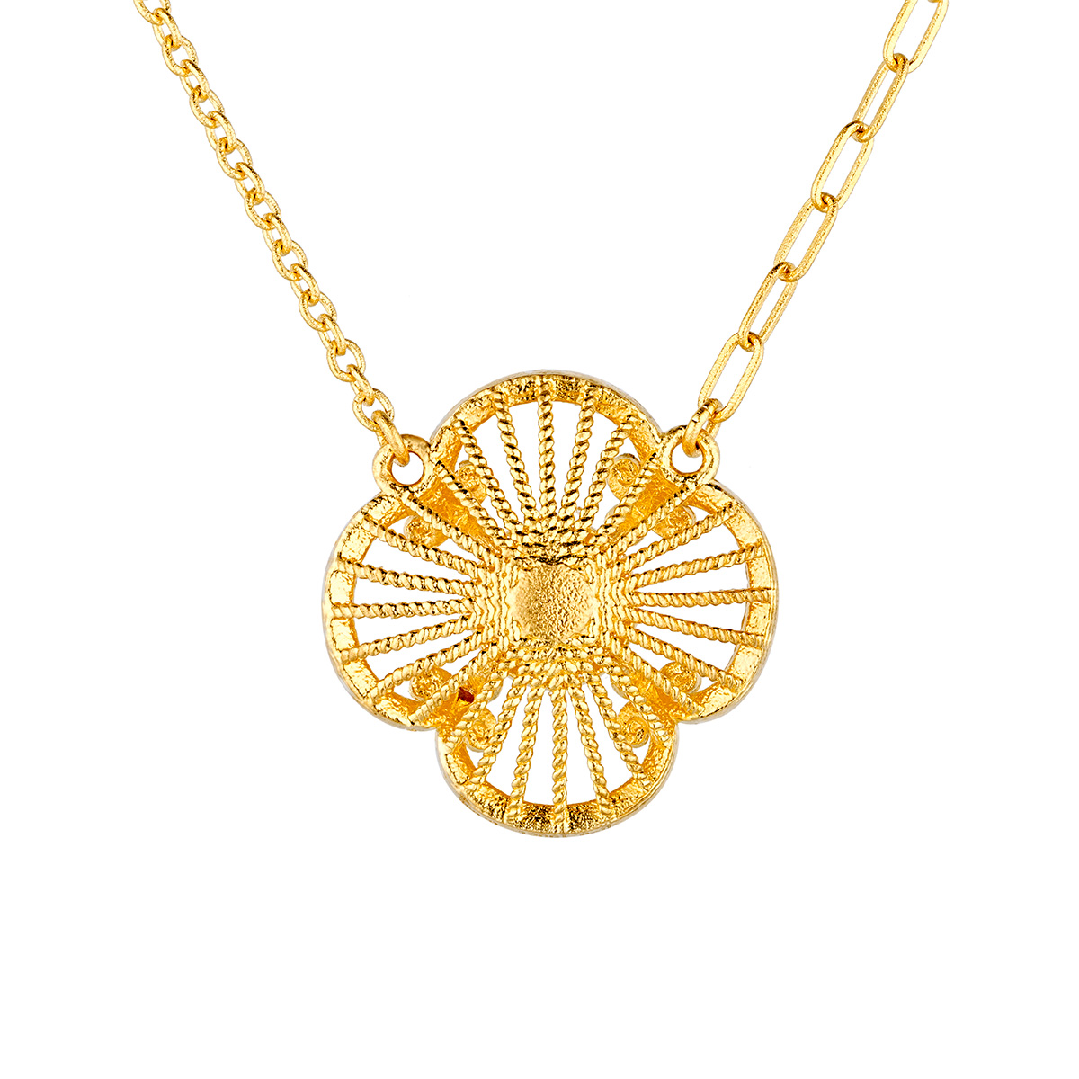 六福珠寶黃金頸鏈 - "四葉草"999.9黃金鑽石珍珠頸鏈