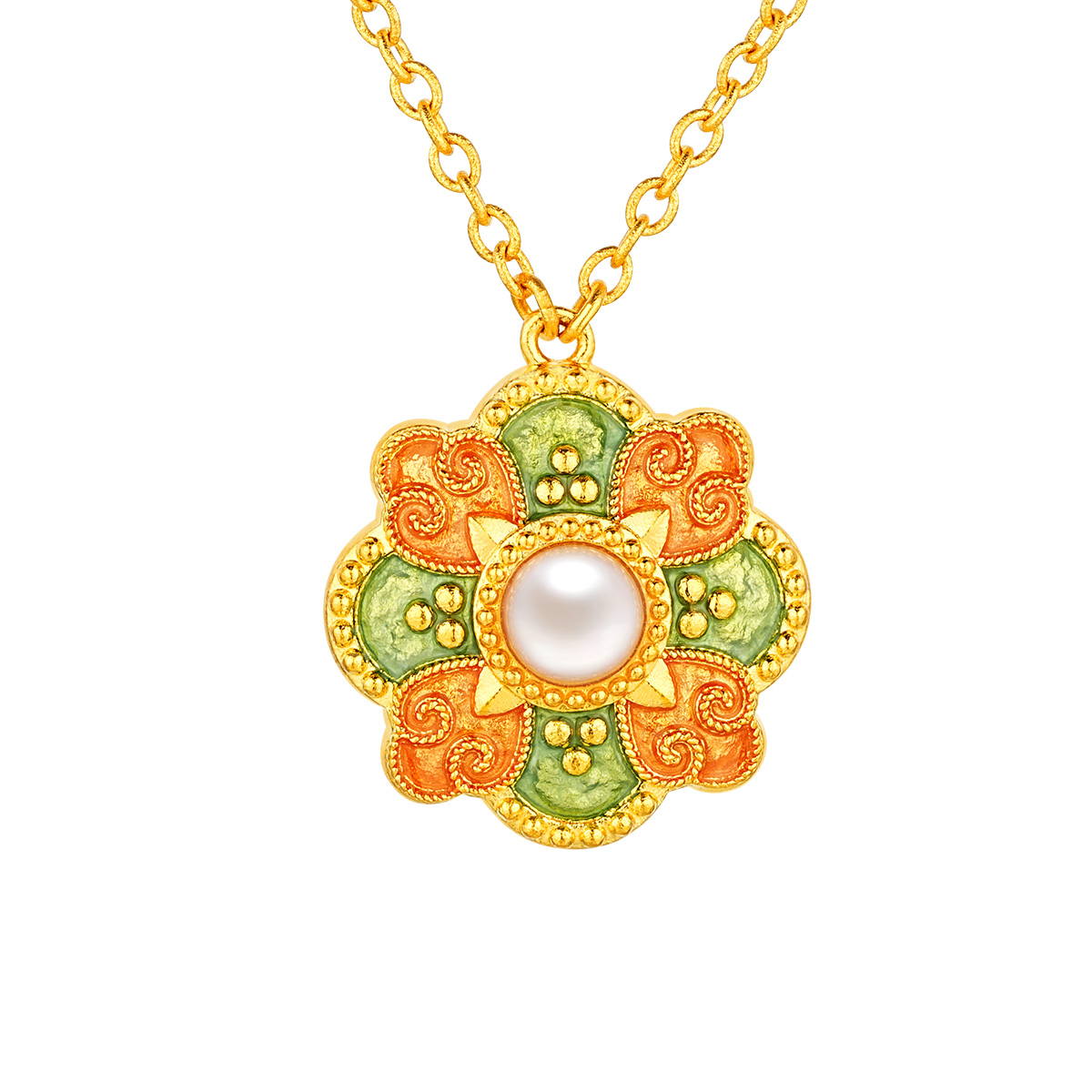 $t('六福珠寶')黃金頸鏈 - "唐彩寶相"999.9黃金珍珠頸鏈