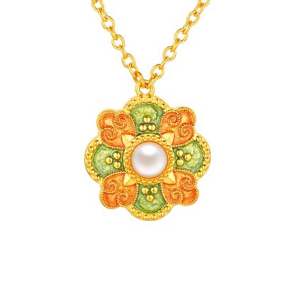 六福珠寶黃金頸鏈 - "唐彩寶相"999.9黃金珍珠頸鏈