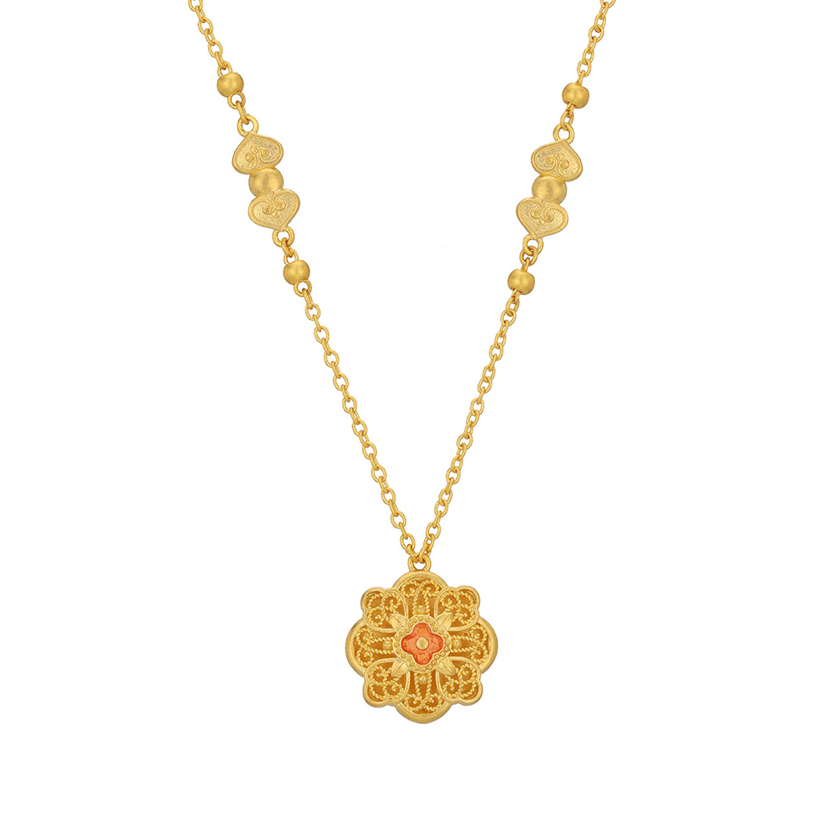 六福珠寶黃金頸鏈 - "唐彩寶相"999.9黃金珍珠頸鏈