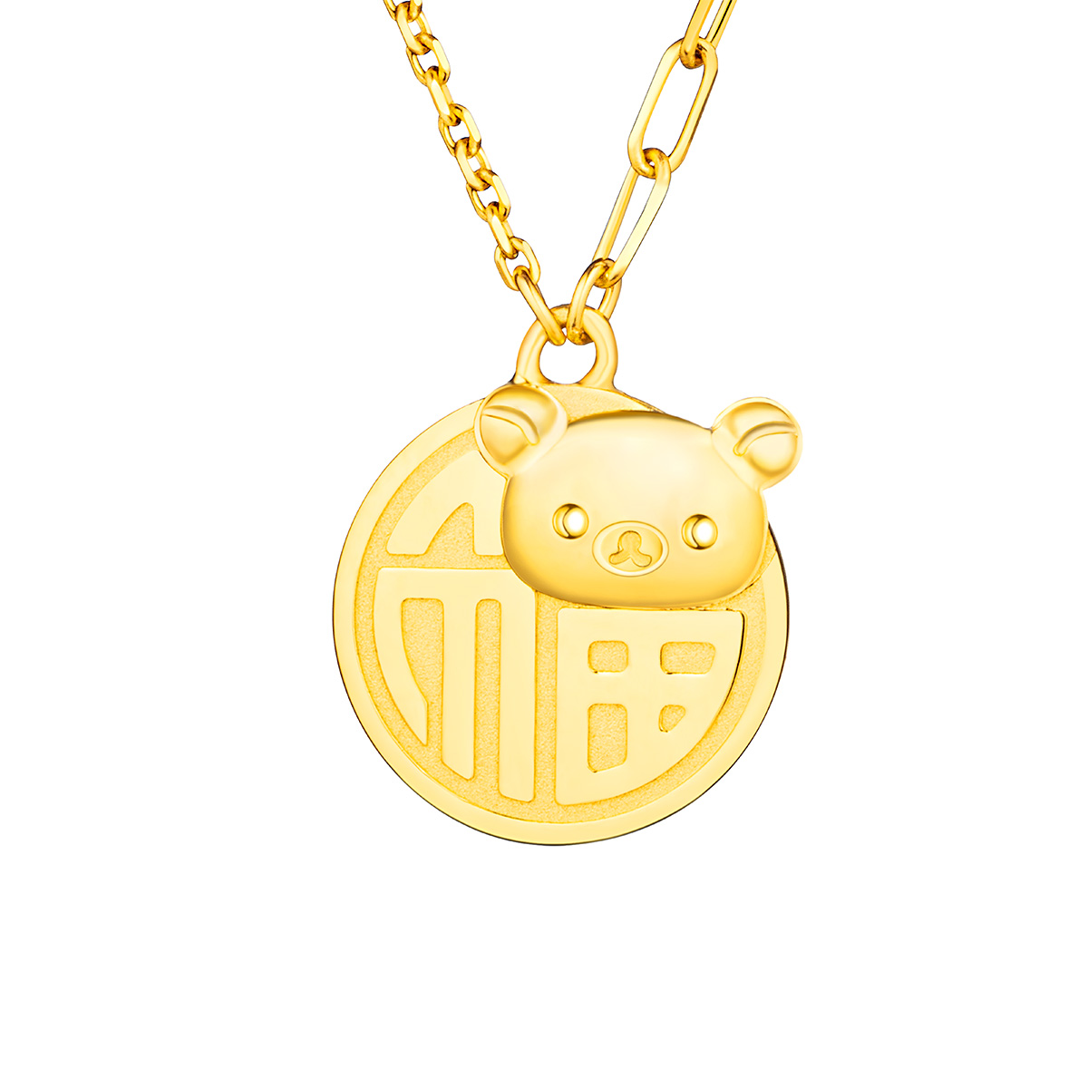 六福珠寶黃金頸鏈 - "褔字小熊"Goldstyle990黃金頸鏈