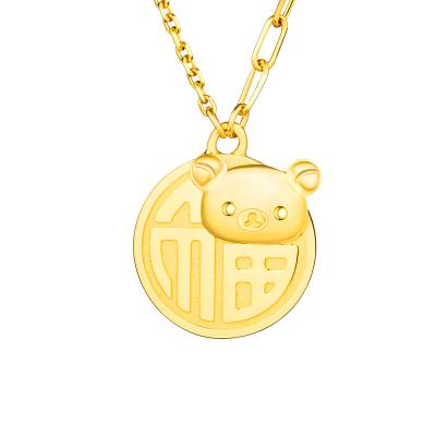 六福珠寶黃金頸鏈 - "褔字小熊"Goldstyle990黃金頸鏈