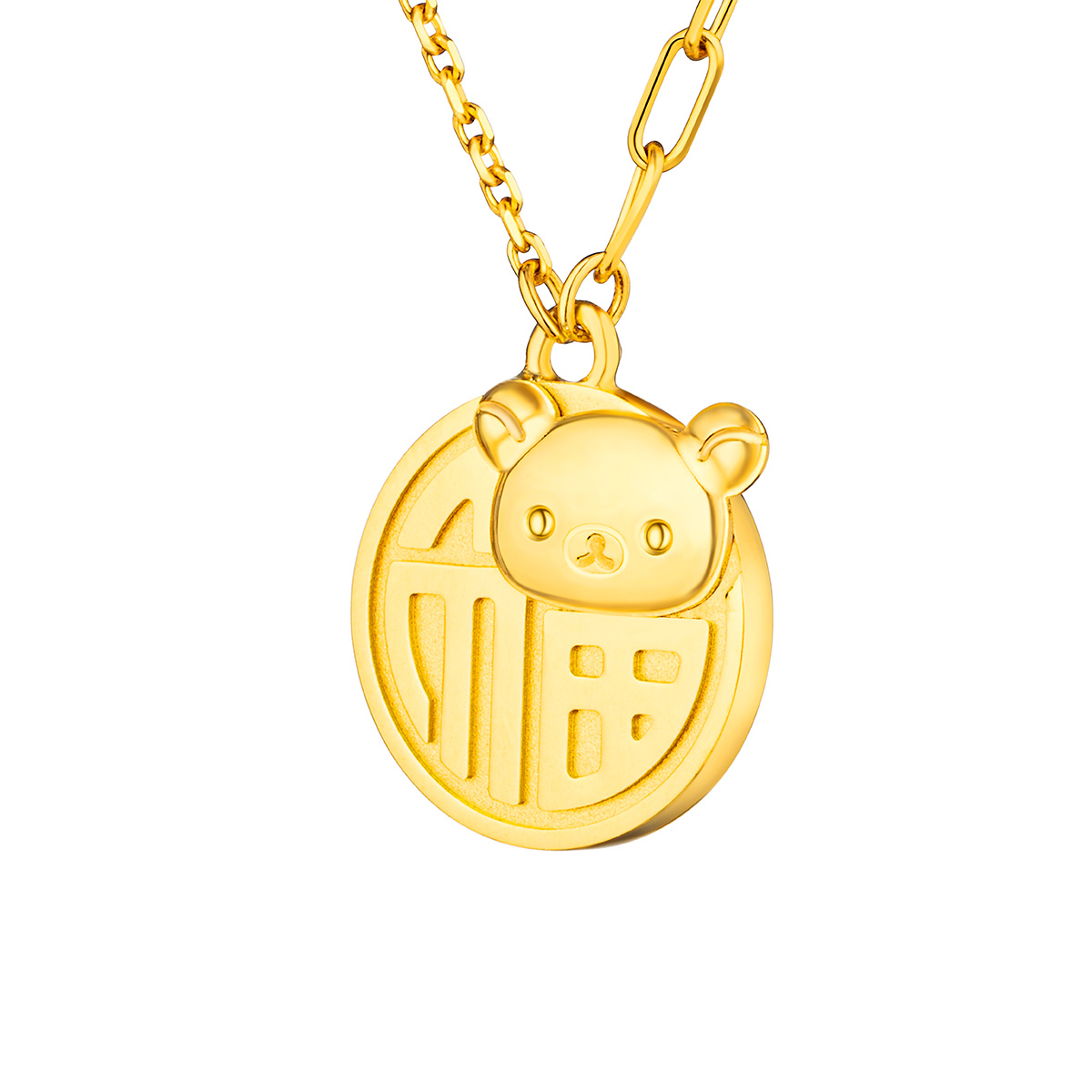 六福珠寶黃金頸鏈 - "褔字小熊"Goldstyle990黃金頸鏈