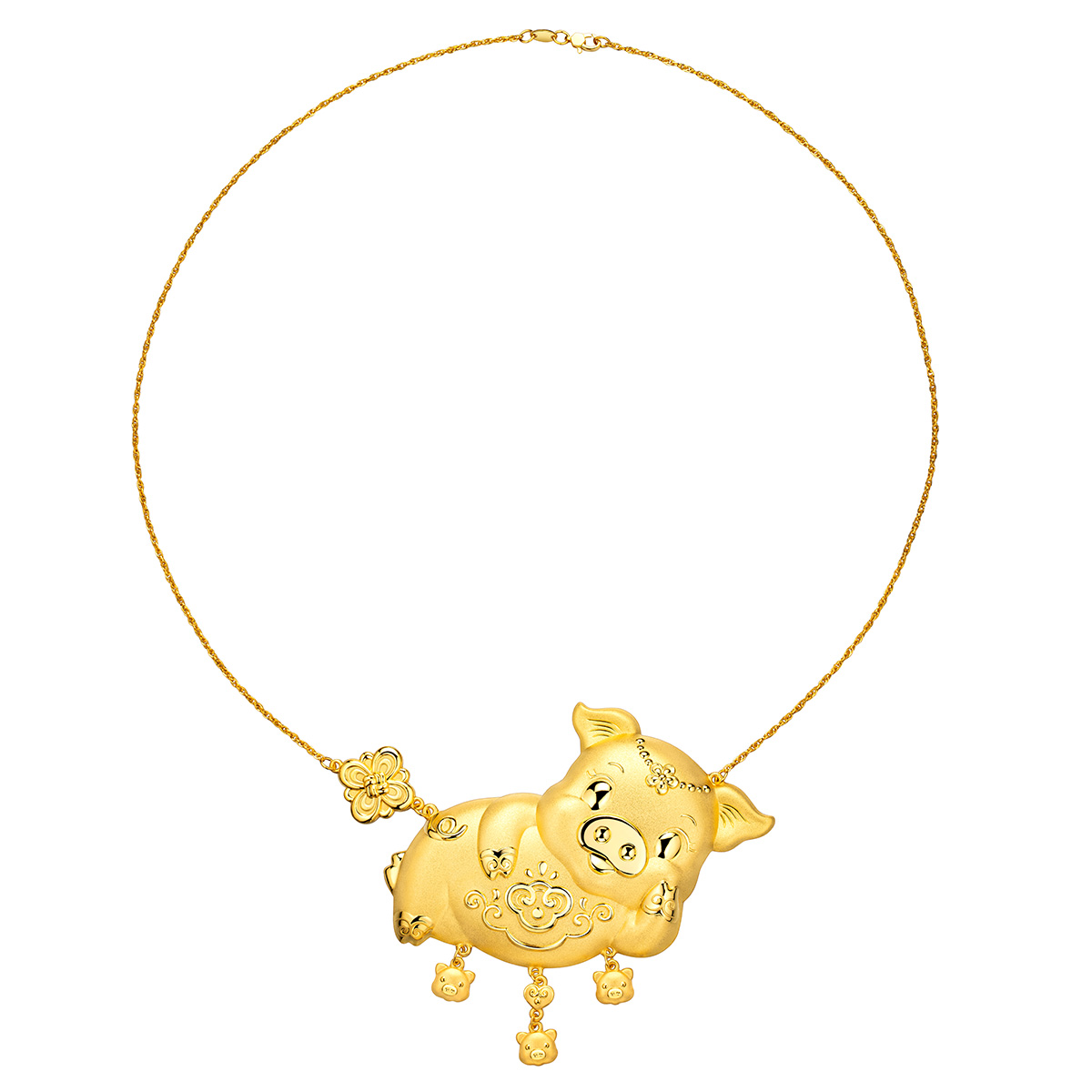 六福珠寶黃金頸鏈 - “如意金豬”999.9黃金頸鏈