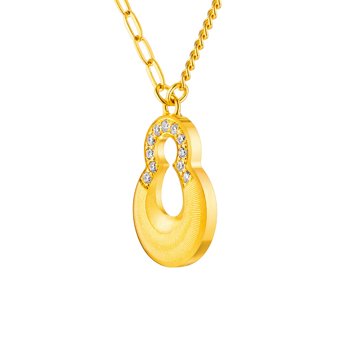 六福珠寶黃金頸鏈 - "光影葫蘆"999足金鑽石頸鏈