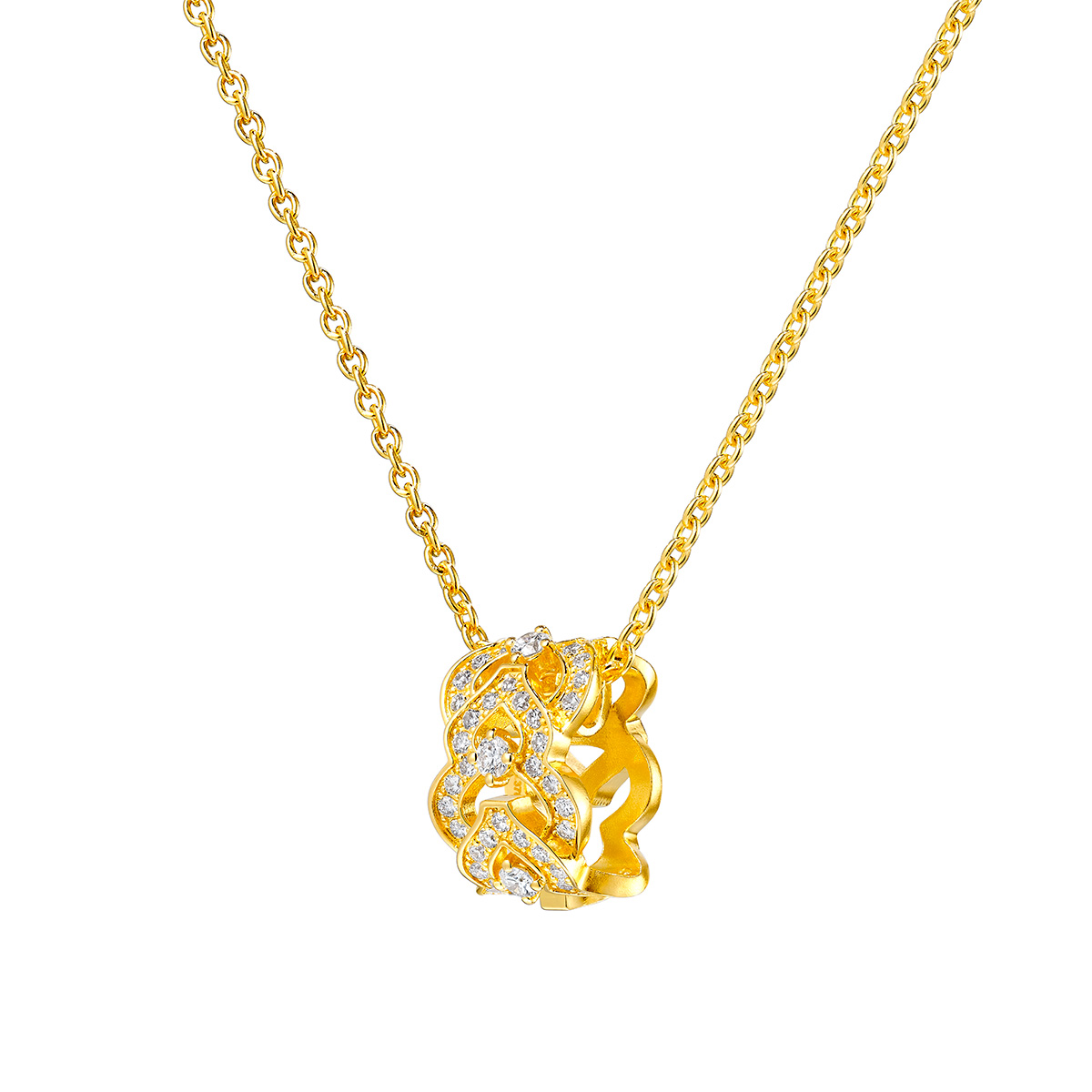 六福珠寶黃金頸鏈 - "福祿雙至"999足金鑽石頸鏈