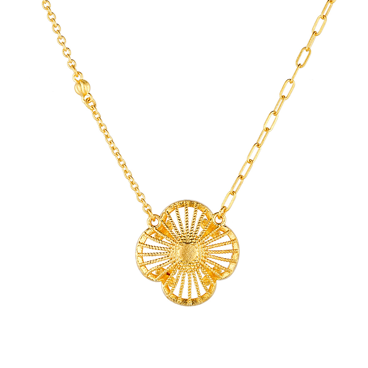 六福珠寶黃金頸鏈 - "四葉草"999.9黃金鑽石珍珠頸鏈