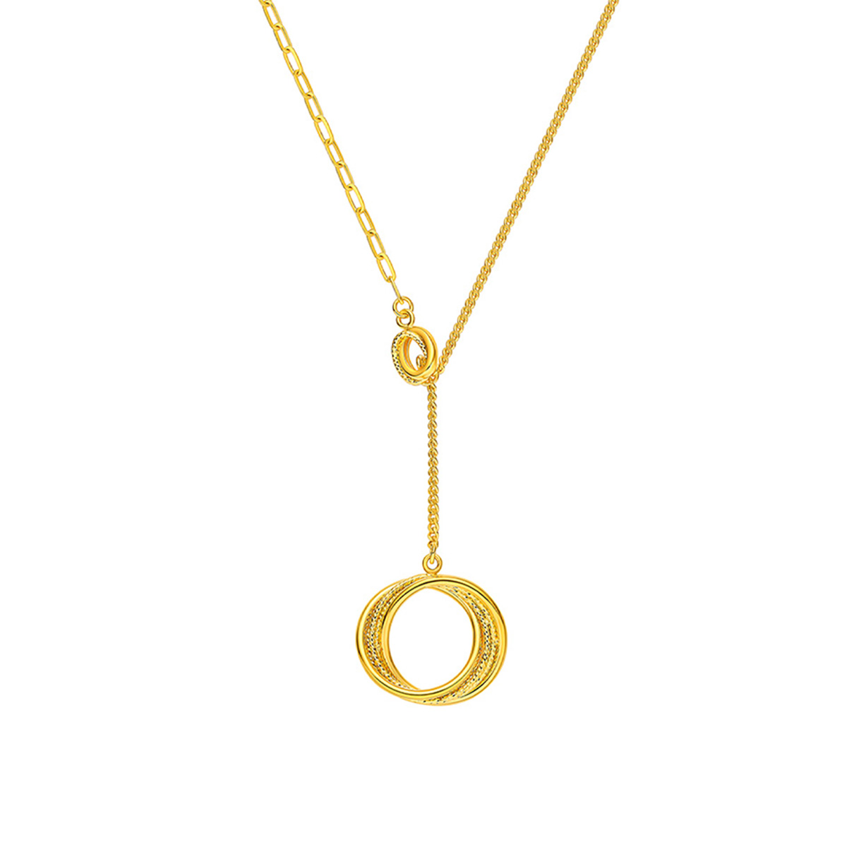 六福珠寶黃金頸鏈 - "360°閃耀"圓環990黃金頸鏈
