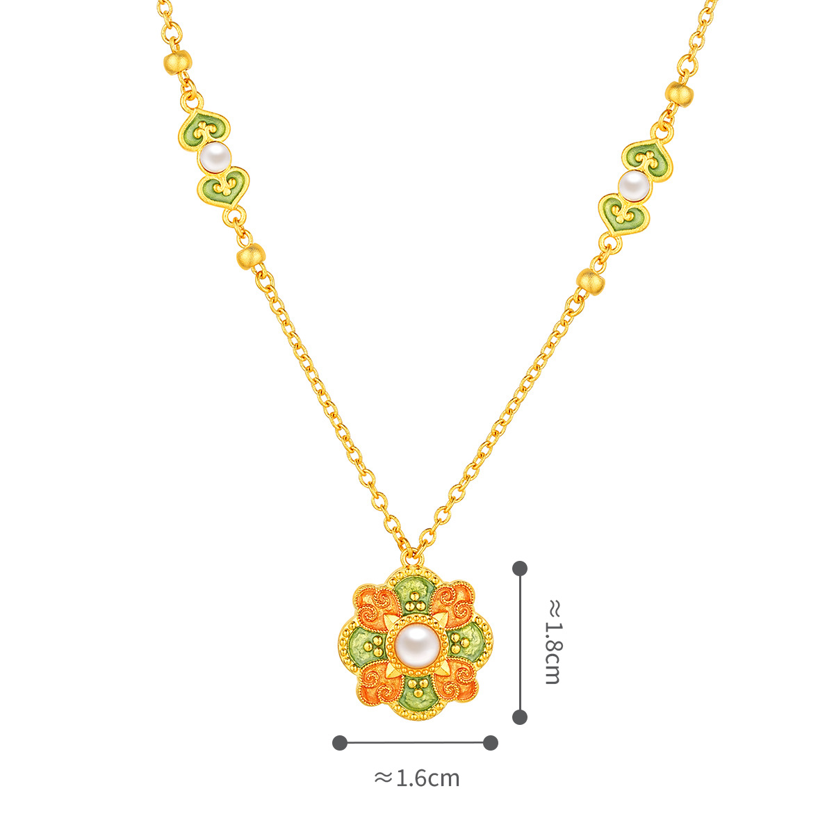 六福珠寶黃金頸鏈 - "唐彩寶相"999.9黃金珍珠頸鏈