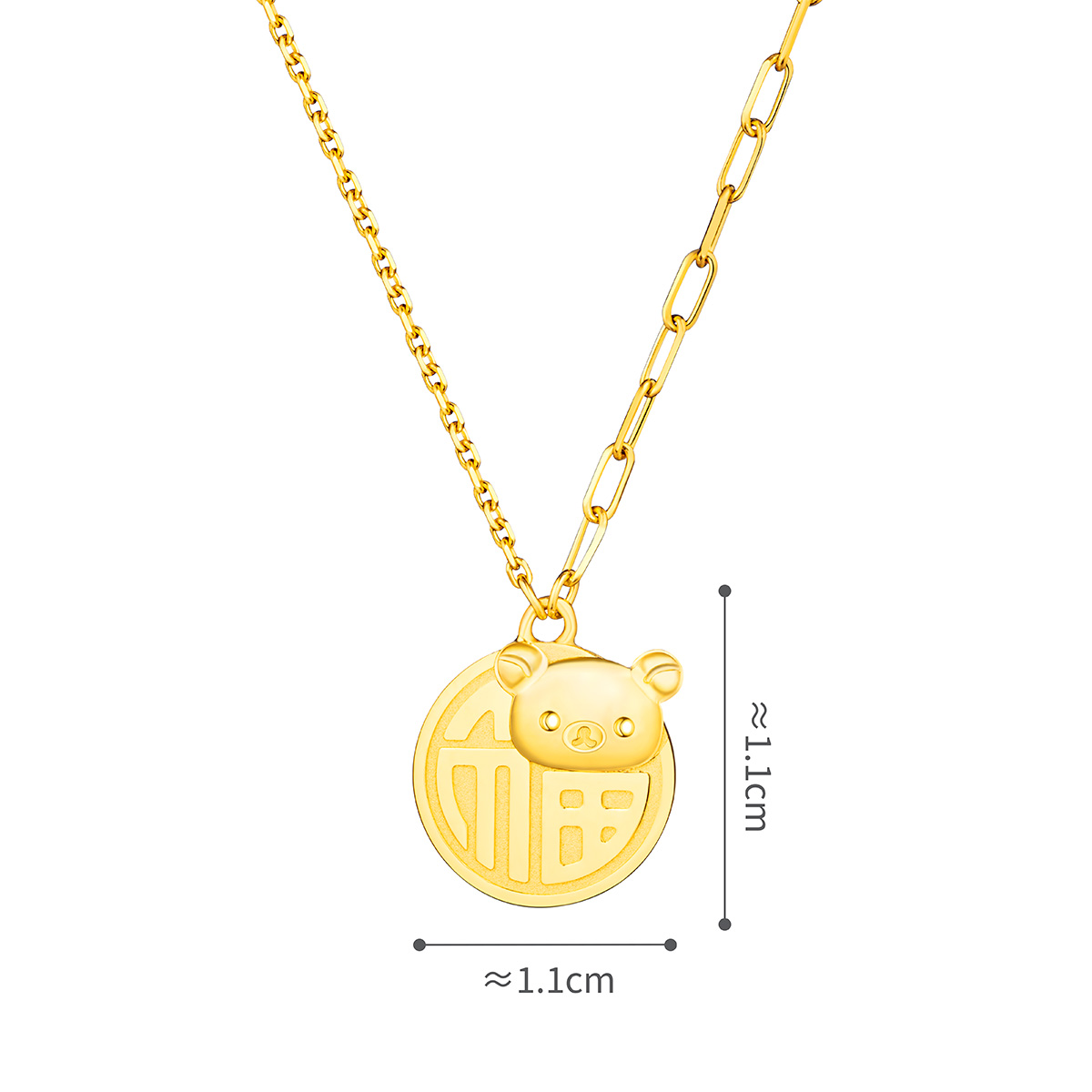 六福珠寶黃金頸鏈 - "褔字小熊"Goldstyle990黃金頸鏈