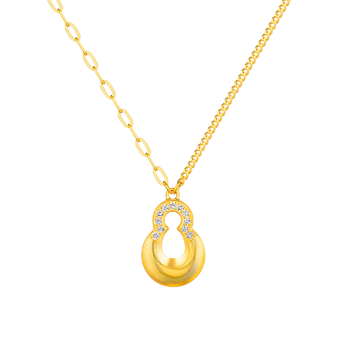 六福珠寶黃金頸鏈 - "光影葫蘆"999足金鑽石頸鏈