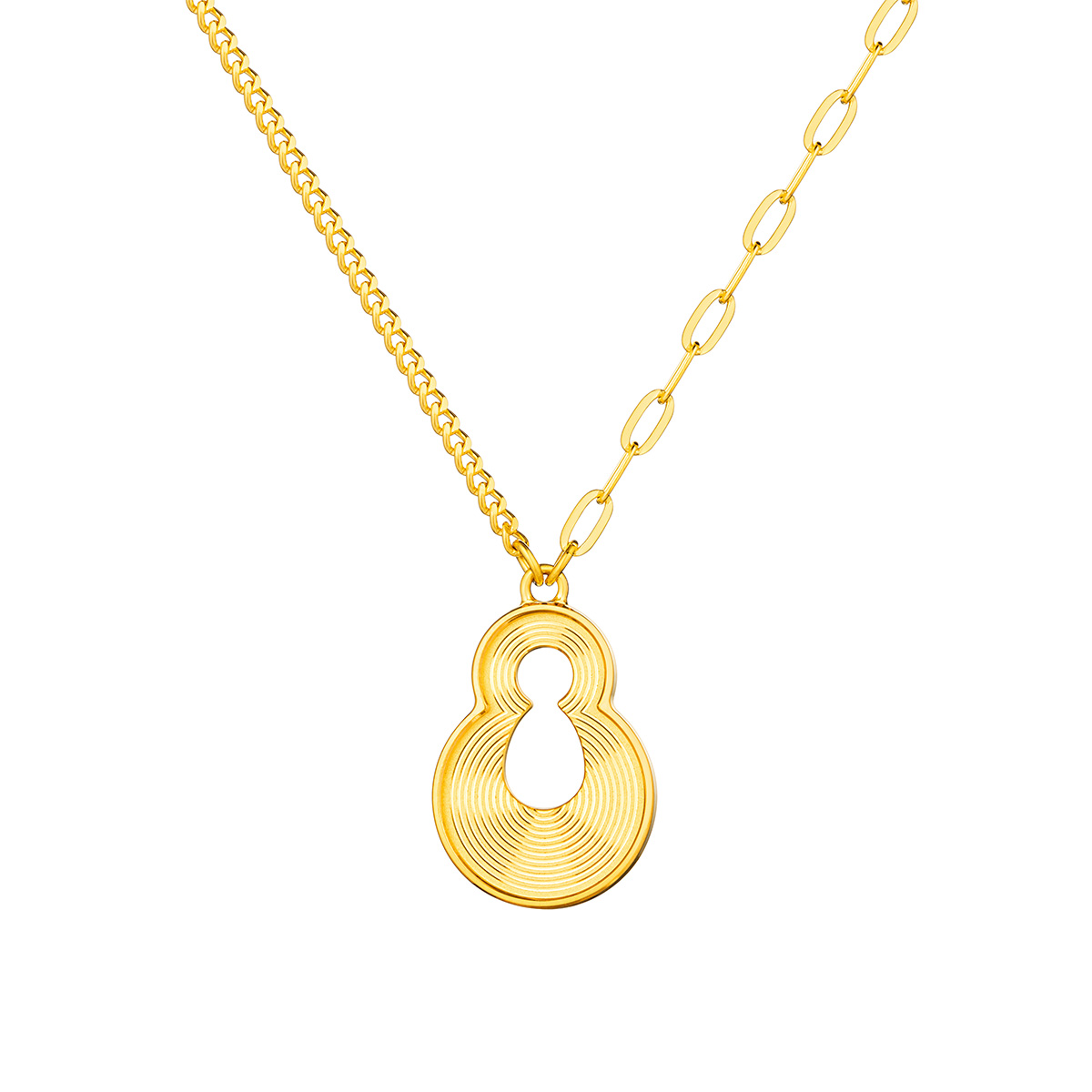 六福珠寶黃金頸鏈 - "光影葫蘆"999足金鑽石頸鏈