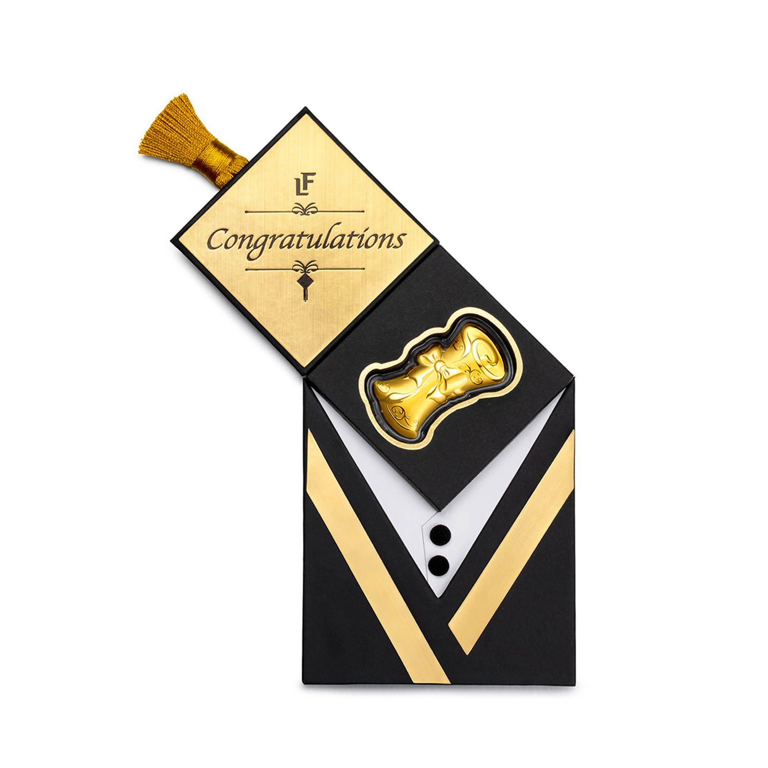 六福珠寶黃金工藝品 - “畢業證書”999.9黃金工藝品連四方帽專屬包裝