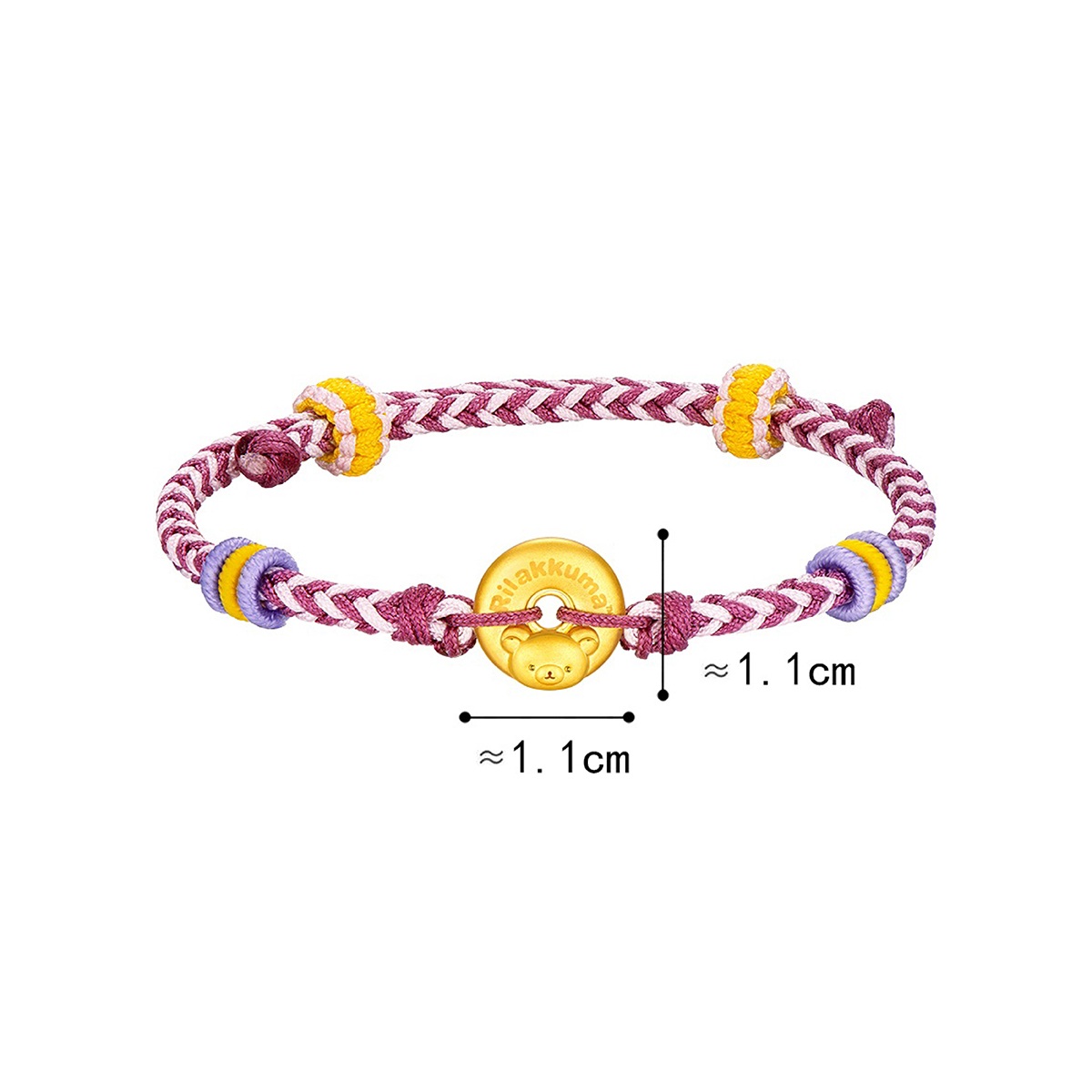 六福珠寶黃金串飾 - "小熊平安圓扣"999足金串飾連手繩