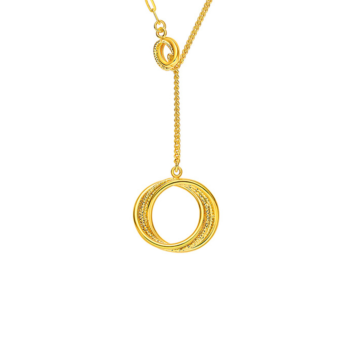 六福珠寶黃金頸鏈 - "360°閃耀"圓環990黃金頸鏈