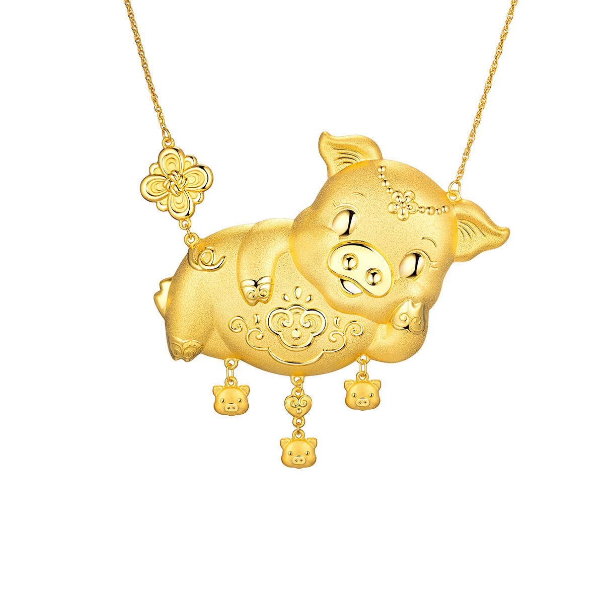 六福珠寶黃金頸鏈 - “如意金豬”999.9黃金頸鏈