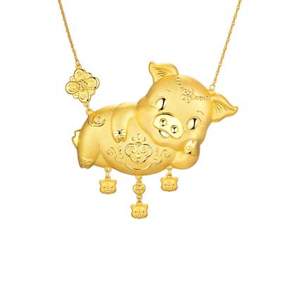 六福珠寶黃金頸鏈 - “如意金豬”999.9黃金頸鏈