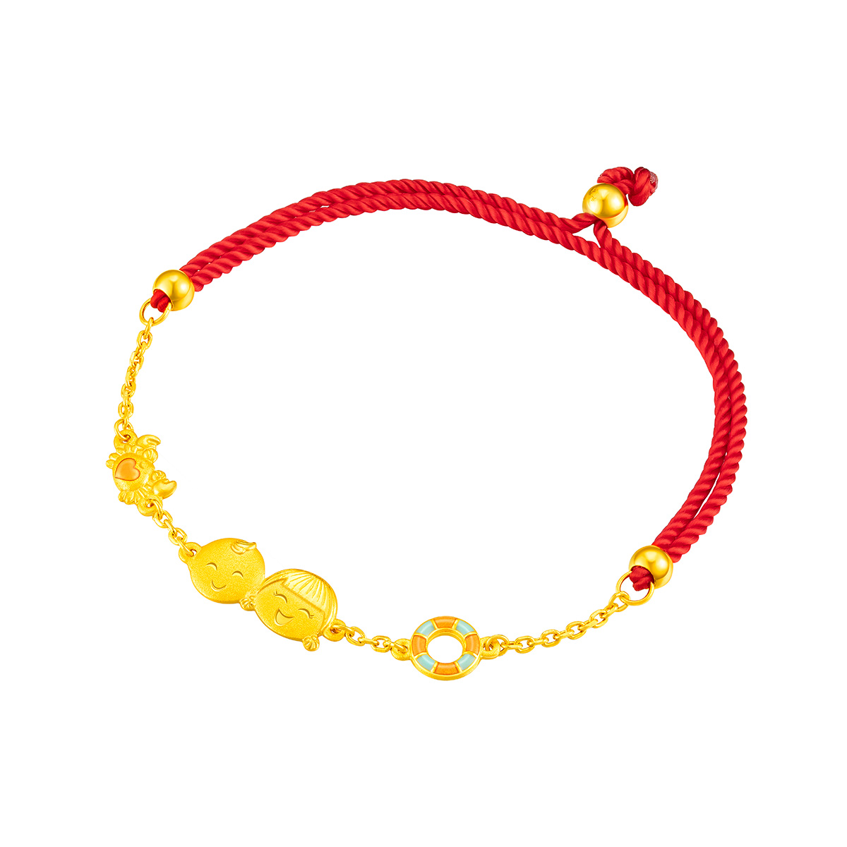 六福珠寶黃金串飾 - "婷婷與嘉嘉快樂沙灘"999.9黃金琺瑯寶寶手繩