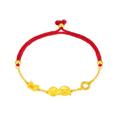 六福珠寶黃金串飾 - "婷婷與嘉嘉快樂沙灘"999.9黃金琺瑯寶寶手繩