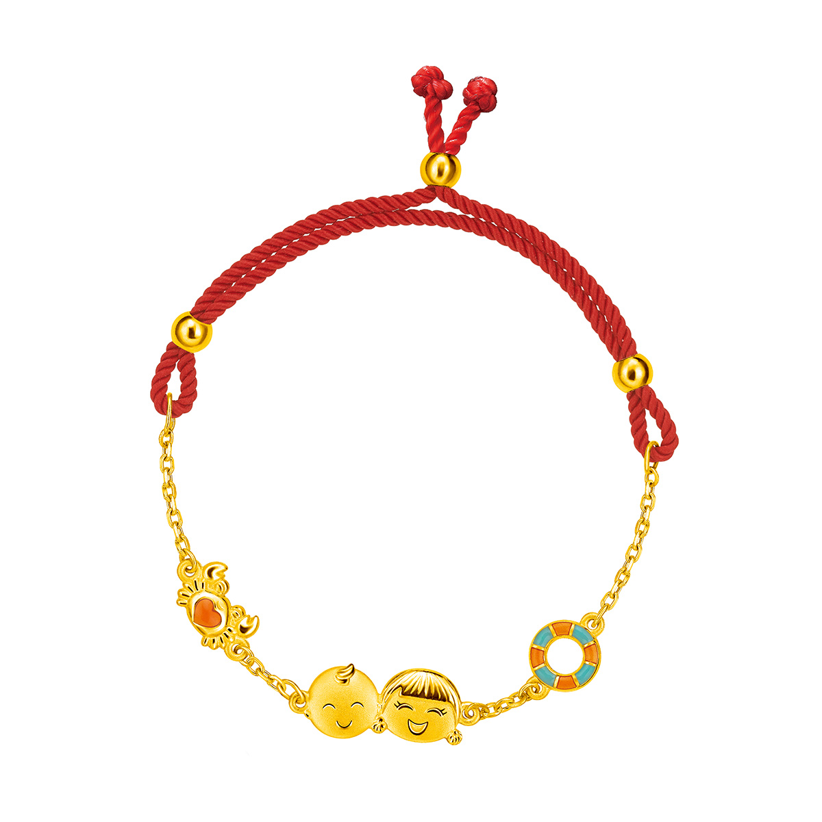 六福珠寶黃金串飾 - "婷婷與嘉嘉快樂沙灘"999.9黃金琺瑯寶寶手繩