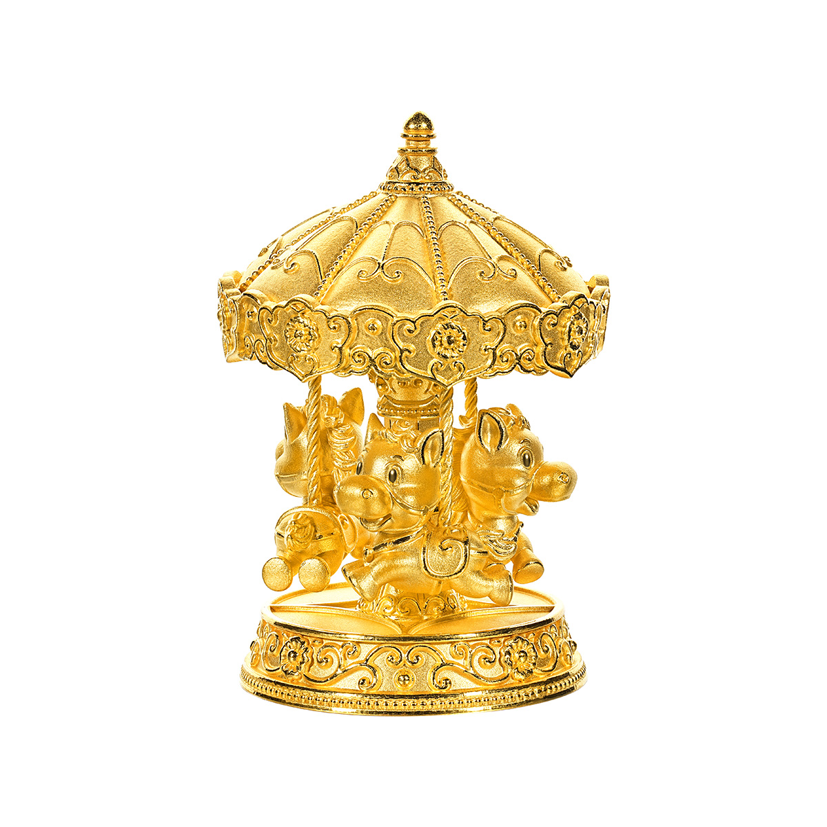 六福珠寶黃金擺件 - “馬踏金福-旋轉金馬”999足金擺件