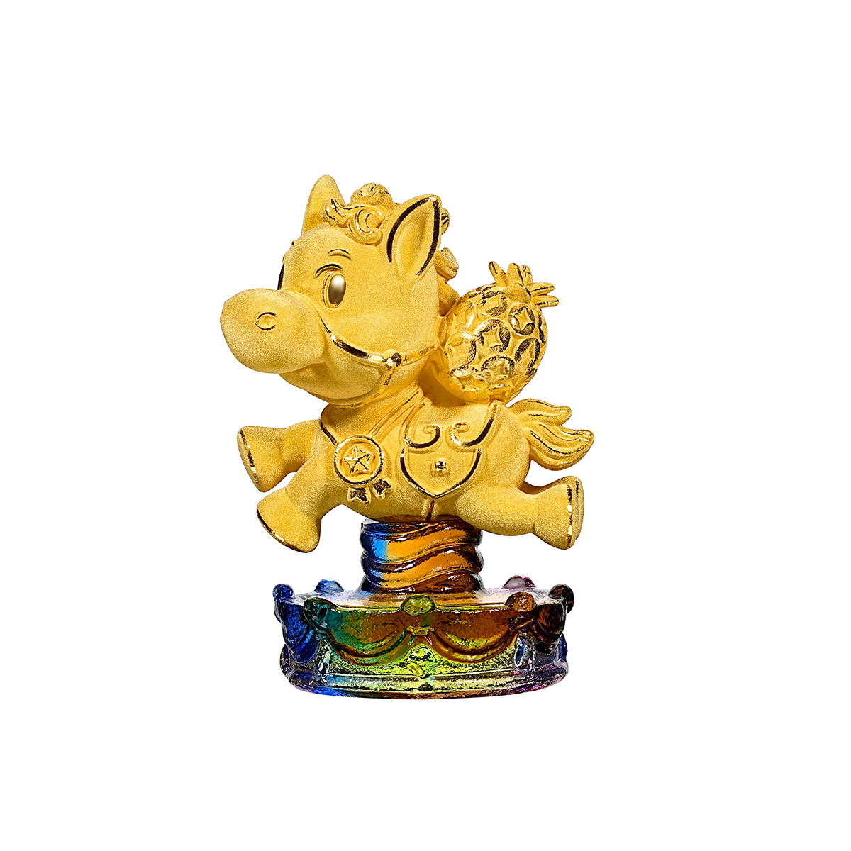六福珠寶黃金擺件 - “幸福小馬”999足金音樂水晶球擺件