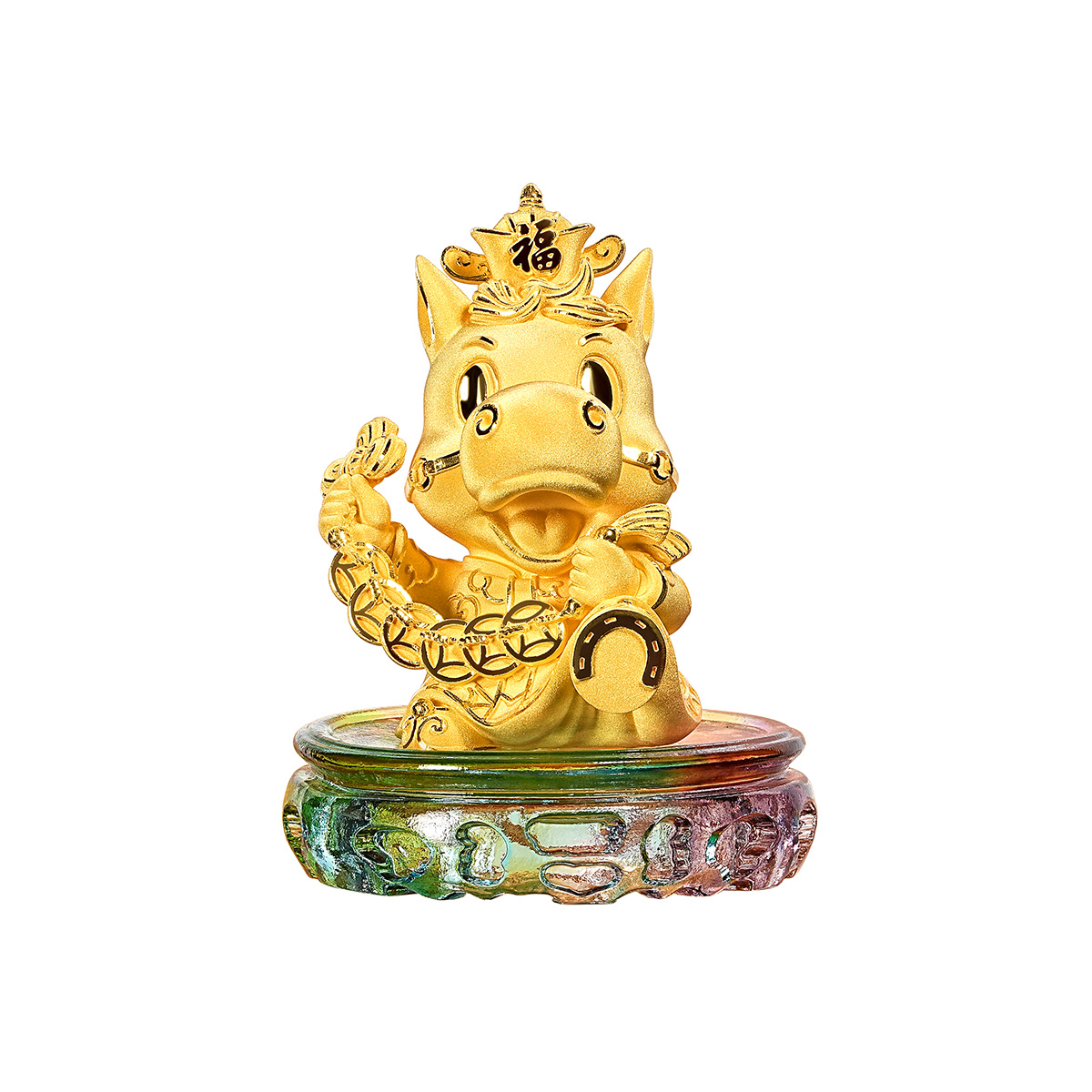 六福珠寶黃金擺件 - “金馬財神”999足金擺件