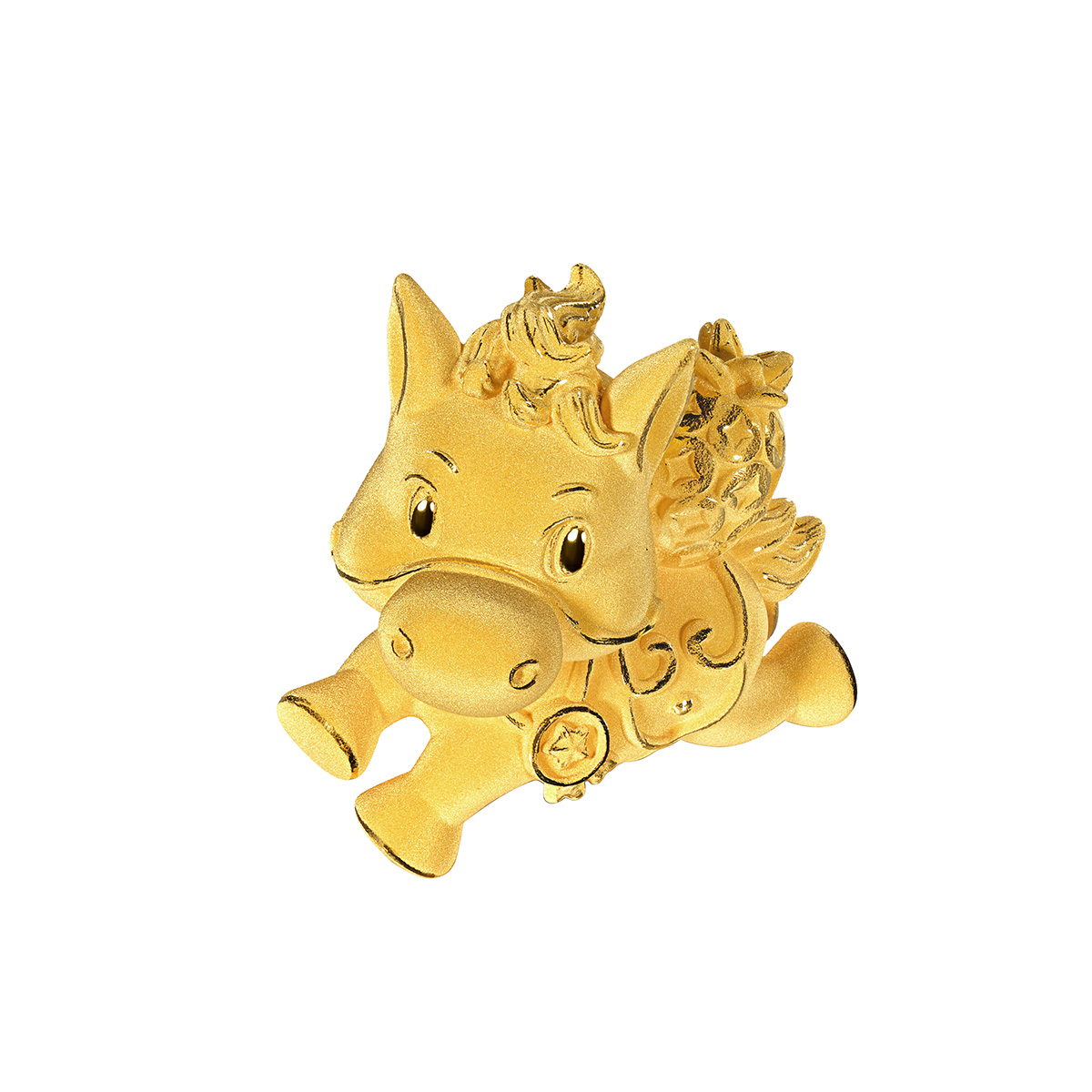 六福珠寶黃金擺件 - “幸福小馬”999足金音樂水晶球擺件