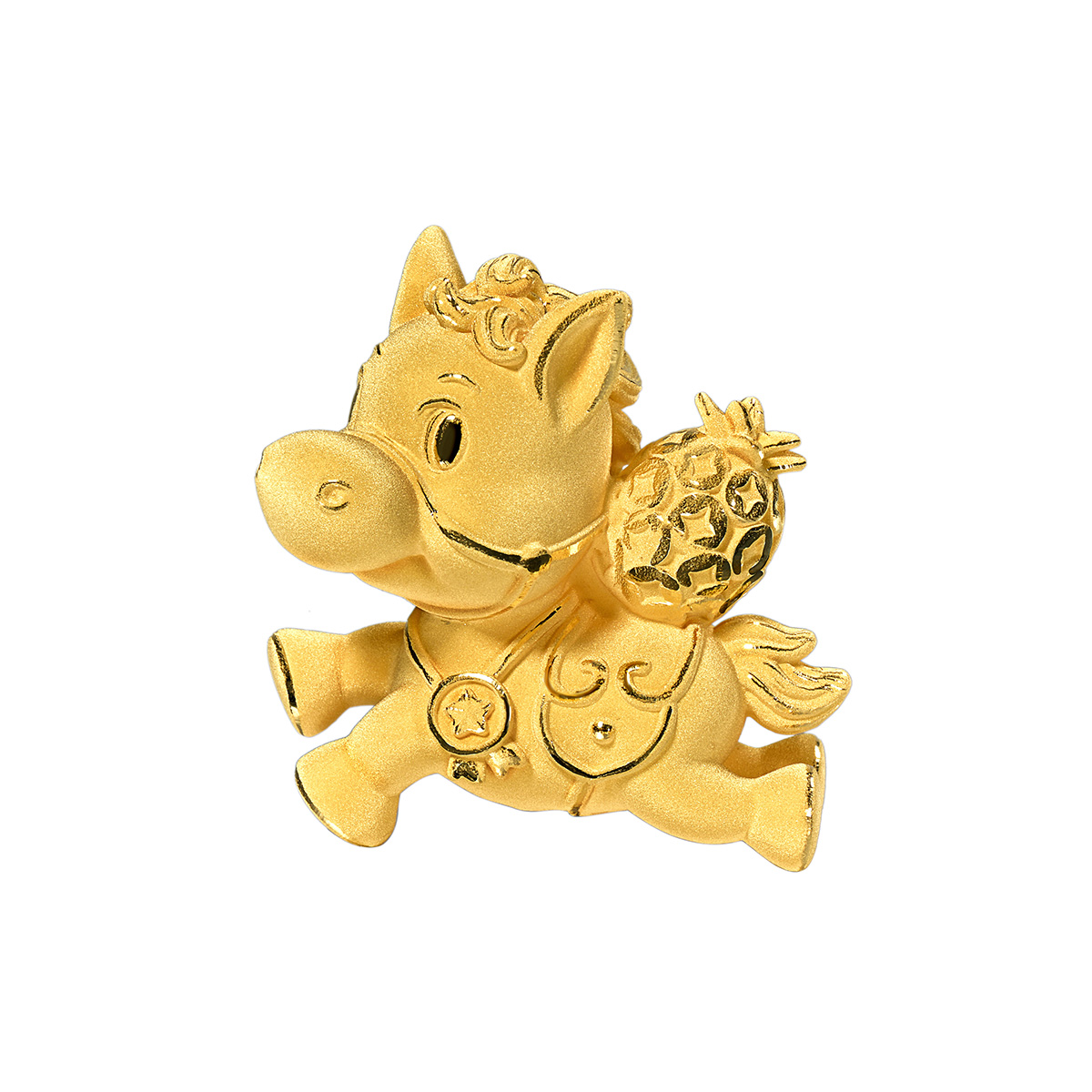 六福珠寶黃金擺件 - “幸福小馬”999足金音樂水晶球擺件