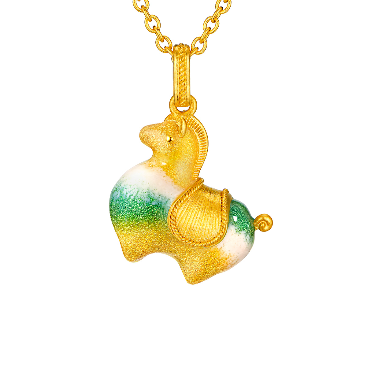 $t('六福珠寶')黃金頸鏈 - "三彩墩墩馬"999.9黃金頸鏈