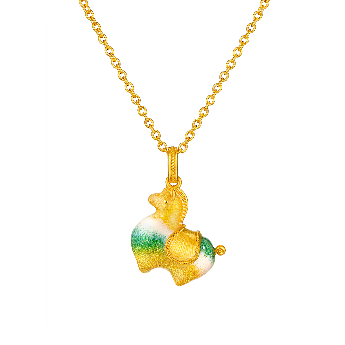 六福珠寶黃金頸鏈 - "三彩墩墩馬"999.9黃金頸鏈