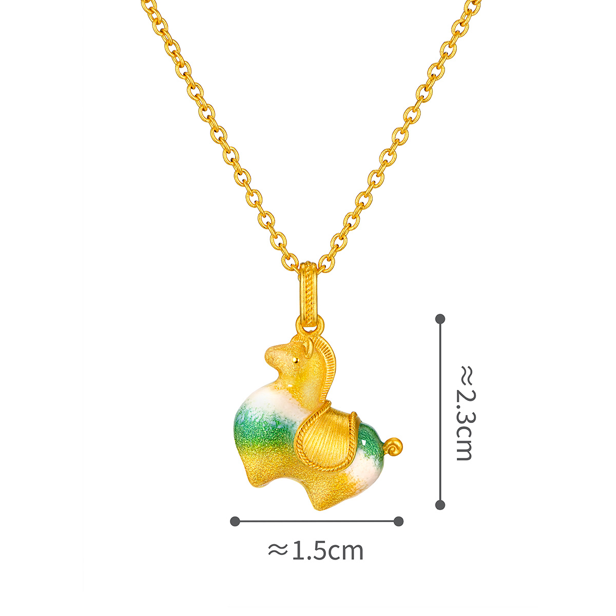 六福珠寶黃金頸鏈 - "三彩墩墩馬"999.9黃金頸鏈