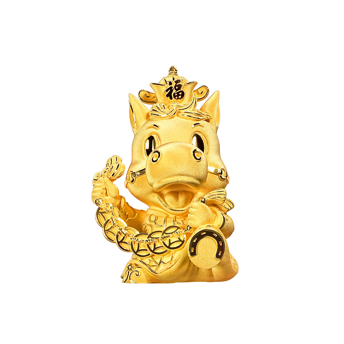 六福珠寶黃金擺件 - “金馬財神”999足金擺件
