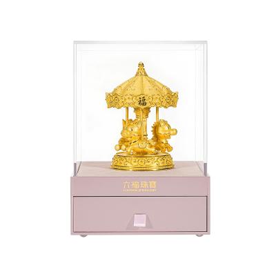 六福珠寶黃金擺件 - “馬踏金福-旋轉金馬”999足金擺件