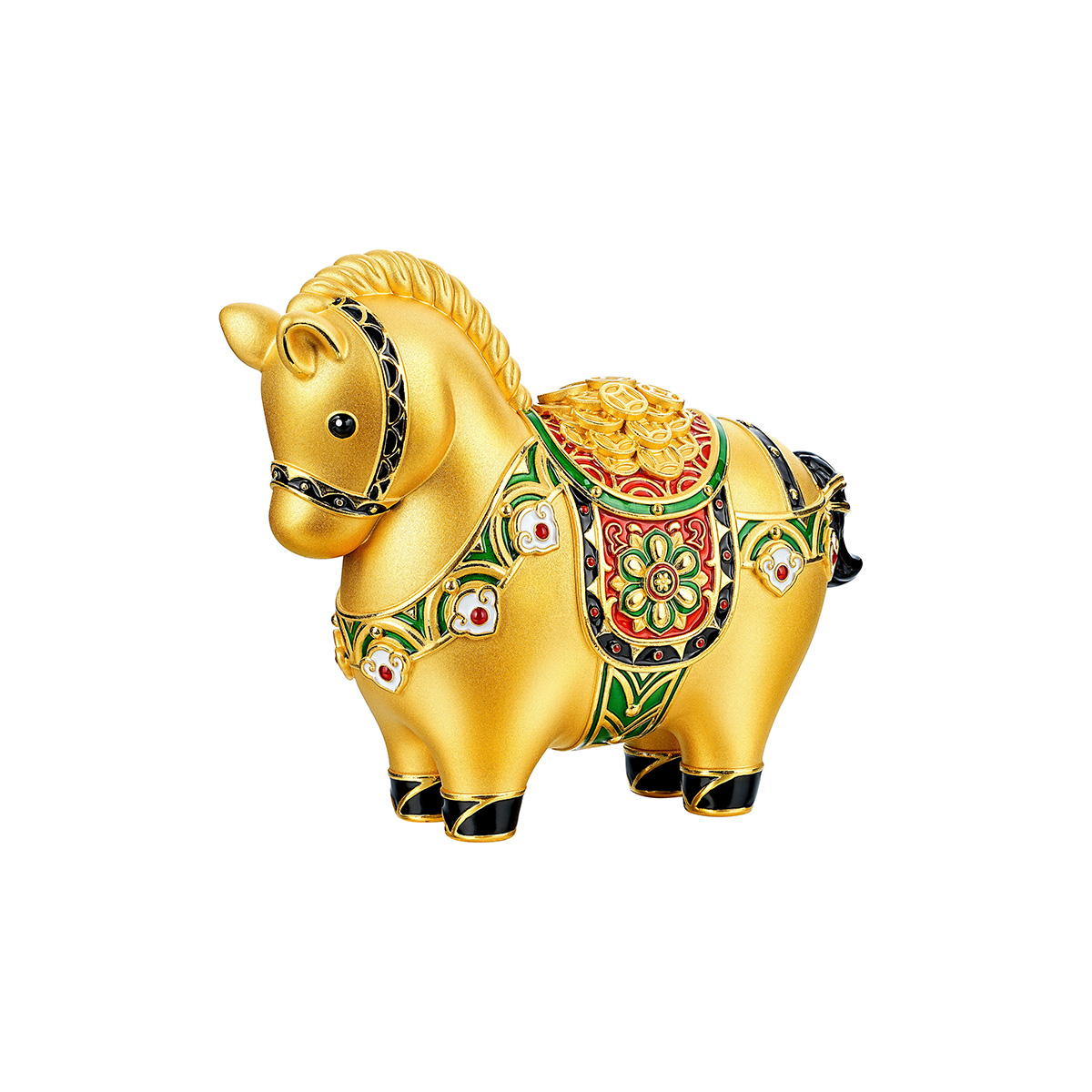 六福珠寶黃金擺件 - "運財墩墩馬"999足金擺件