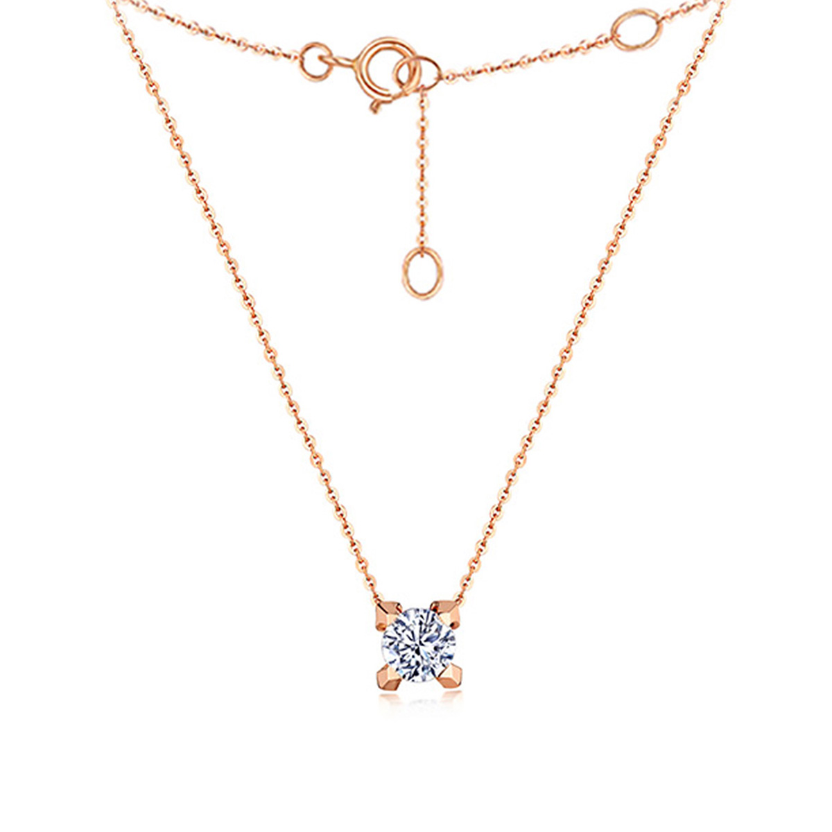 六福珠寶18K金頸鏈 - “Hexicon”18K玫瑰金鑽石頸鏈(基礎工藝)