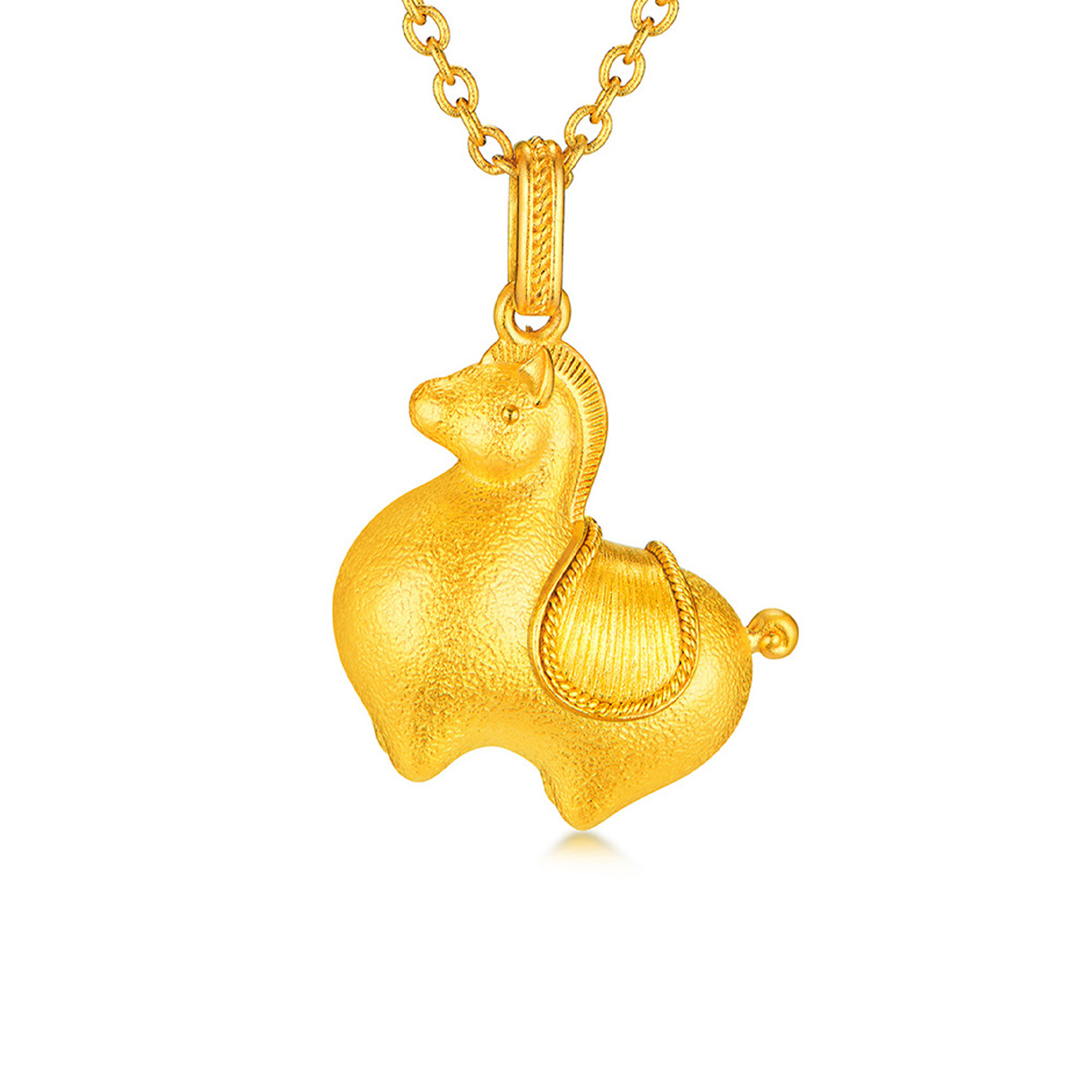 $t('六福珠寶')黃金頸鏈 - "墩墩馬"999.9黃金頸鏈(素金版)