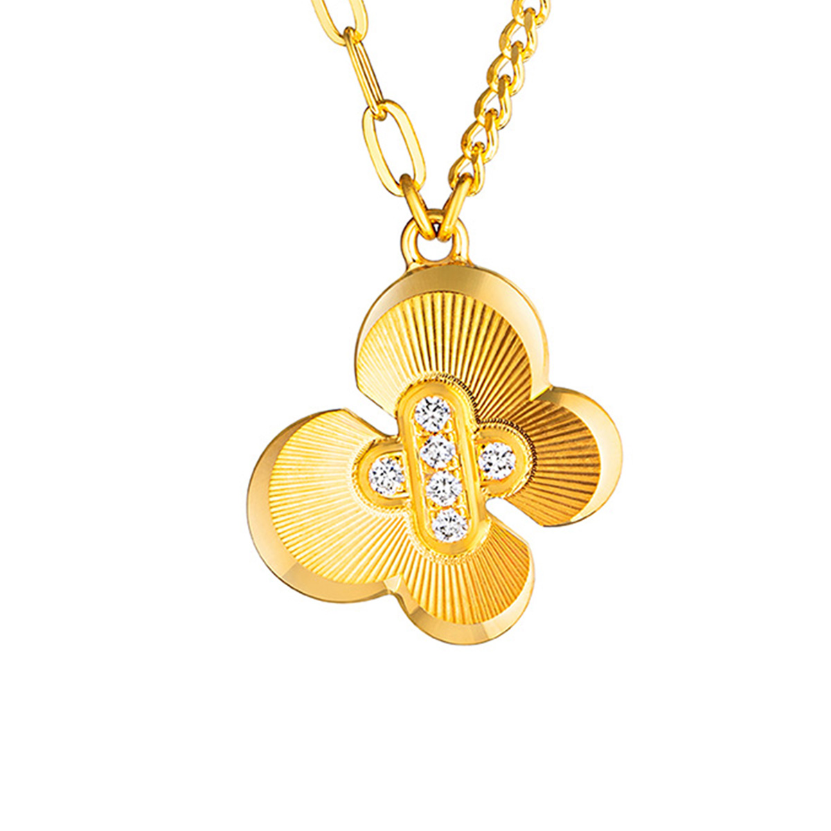 六福珠寶黃金頸鏈 - "蝶影芳蹤"999足金鑽石頸鏈