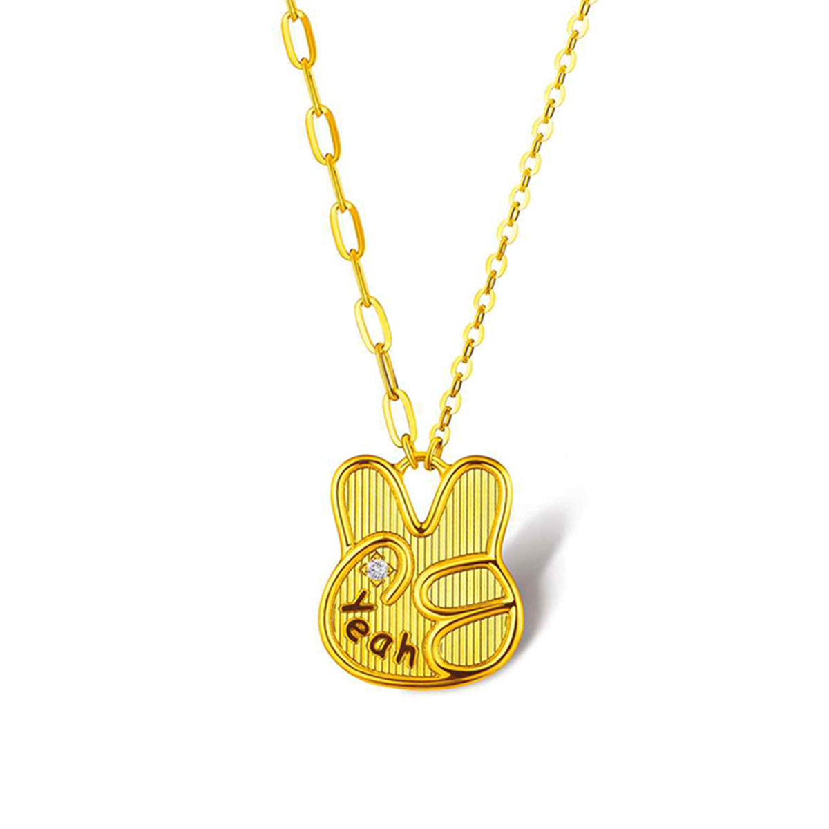 六福珠寶黃金頸鏈 - "勝利萌兔"999足金鑽石頸鏈